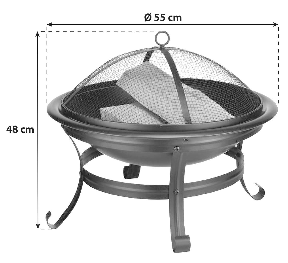Feuerstelle Ø 55 cm inkl. Funkenschutz und Schürhaken - Schwarz, Basics, Metall (55/48cm)