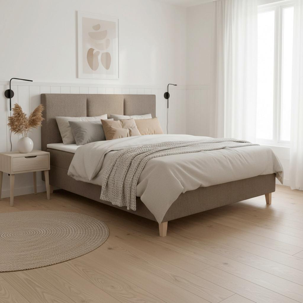 Boxspringová posteľ MONZA 180x200, hnedá - hnedá/farba duba, Modern, drevo/textil (180/200cm) - Bessagi Home