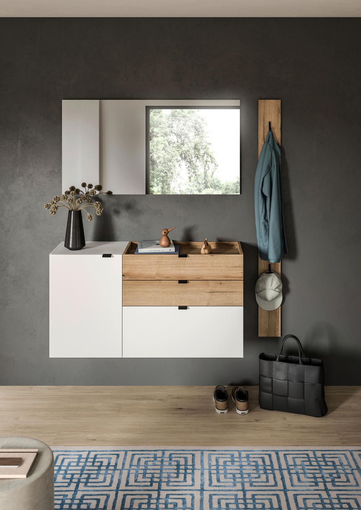 Garderobe Naro Weiß /Eiche dunkel Dekor B: 158cm - Eiche dunkel/Weiß, Design, Holzwerkstoff (158/194/37cm) - Livetastic