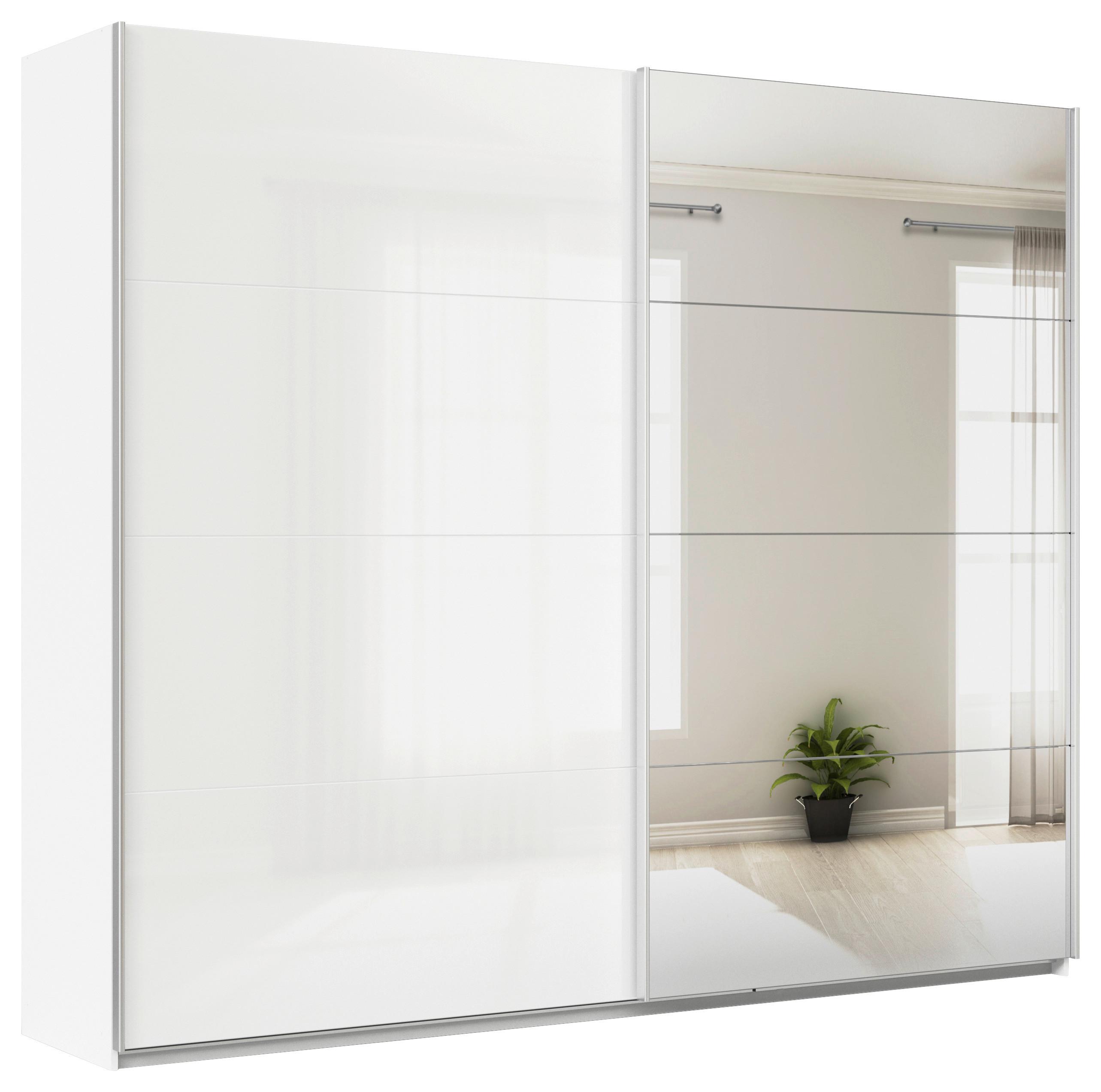 Schwebetürenschrank Mit Spiegel 271cm Feldkirch, Weiß - Weiß Hochglanz/Silberfarben, MODERN, Holzwerkstoff (271/229/62cm)