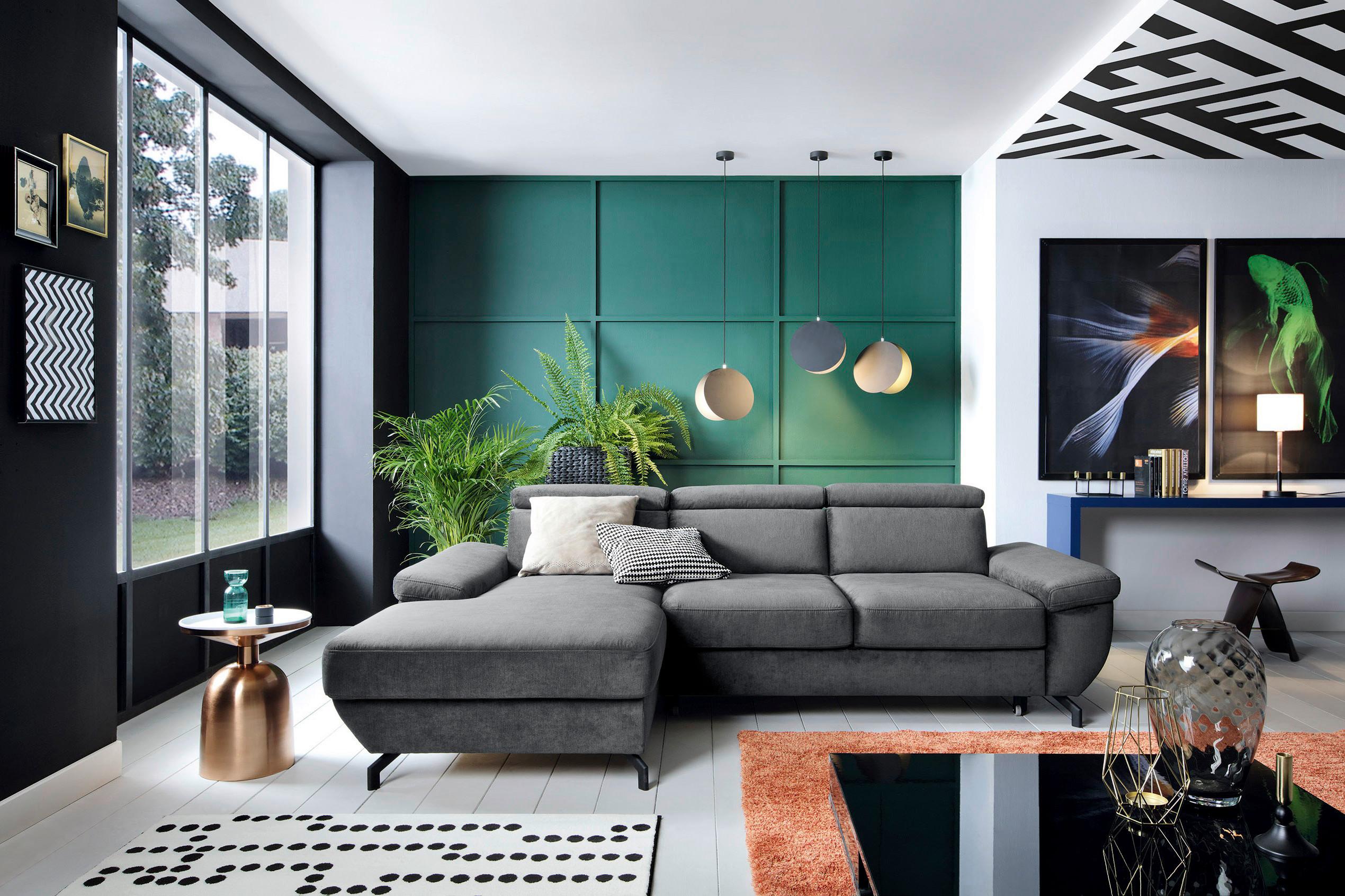 Ecksofa Rima - Anthrazit/Silberfarben, MODERN, Textil (182/262cm) - Trendmanufaktur