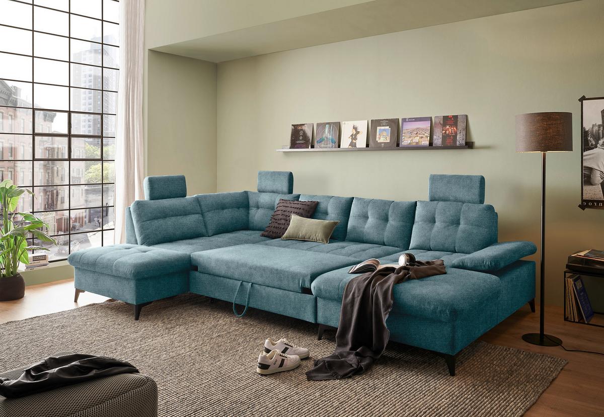 Wohnlandschaft Durban U Blau U: 218/324/170 Cm - Blau/Schwarz, KONVENTIONELL, Textil (218/324/170cm) - MID.YOU