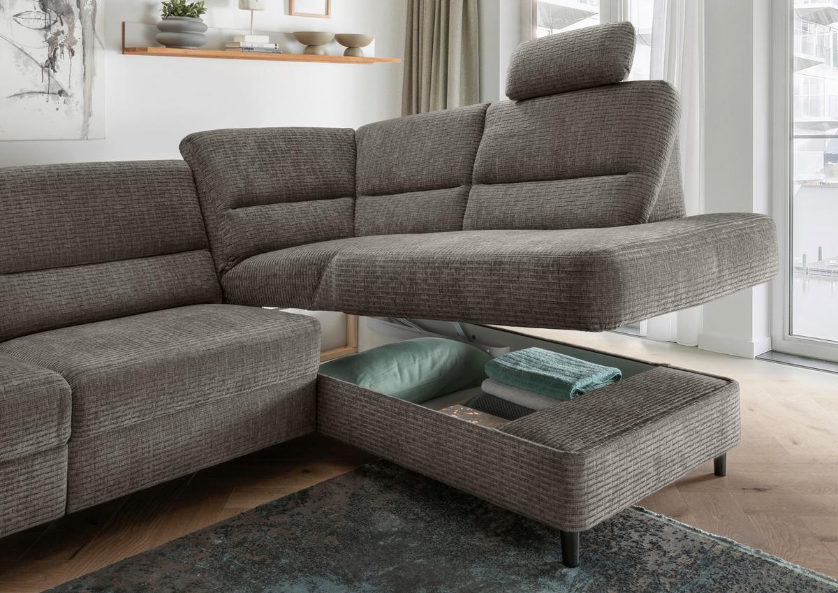 Ecksofa Cavoli Graubraun Relaxfunktion S: 266x190 cm - Graubraun/Schwarz, MODERN, Textil (266/190cm) - Livetastic