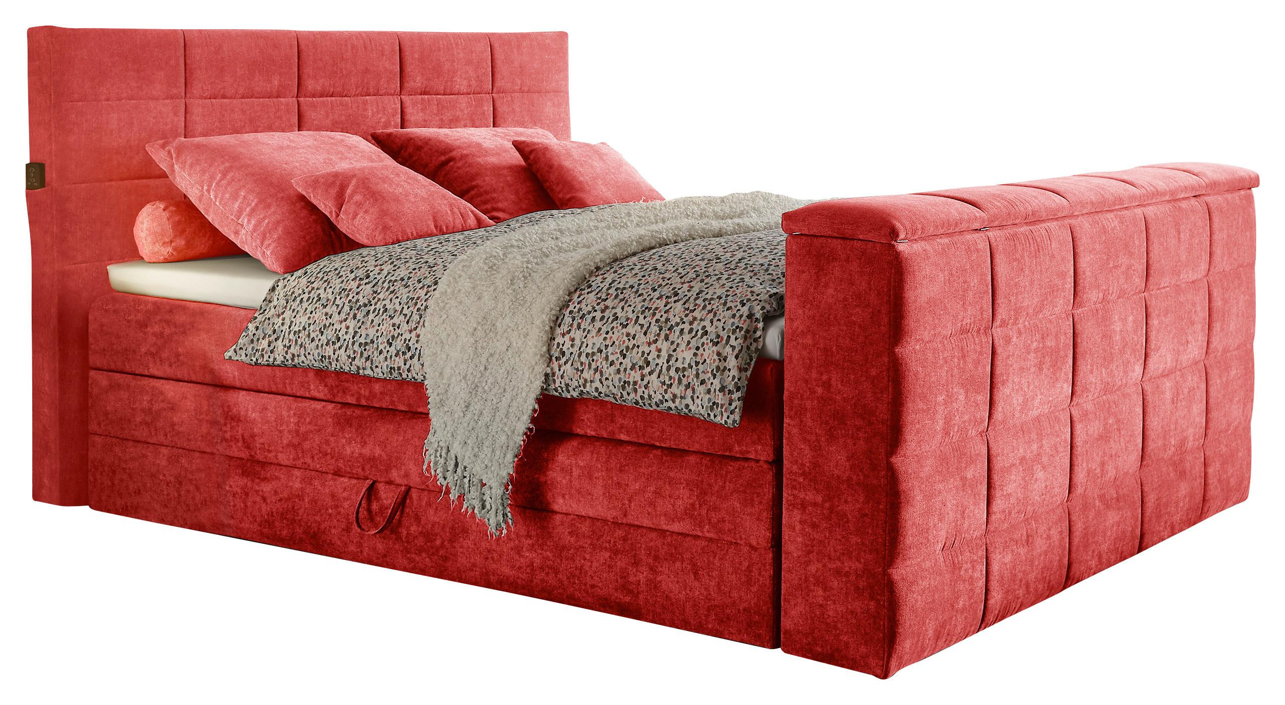 Boxspringbett Mit Bettkasten 180x200 Cm Denver - Rot, KONVENTIONELL, Textil (180/200cm) - Carryhome