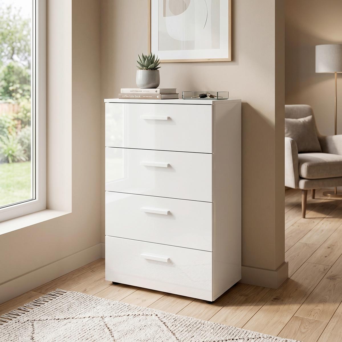 Kommode Marbella Weiß Hochglanz B: 44 cm - Weiß Hochglanz/Schwarz, MODERN, Holzwerkstoff (44/91/32cm) - MID.YOU