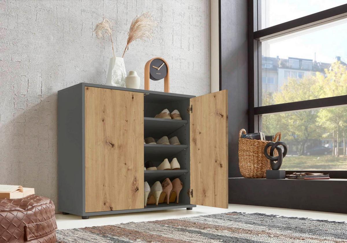 Sideboard Mailand Anthr./eiche Dekor B: 263,5cm - Anthrazit/Schwarz, MODERN, Holzwerkstoff (263,5/73/33cm) - MID.YOU