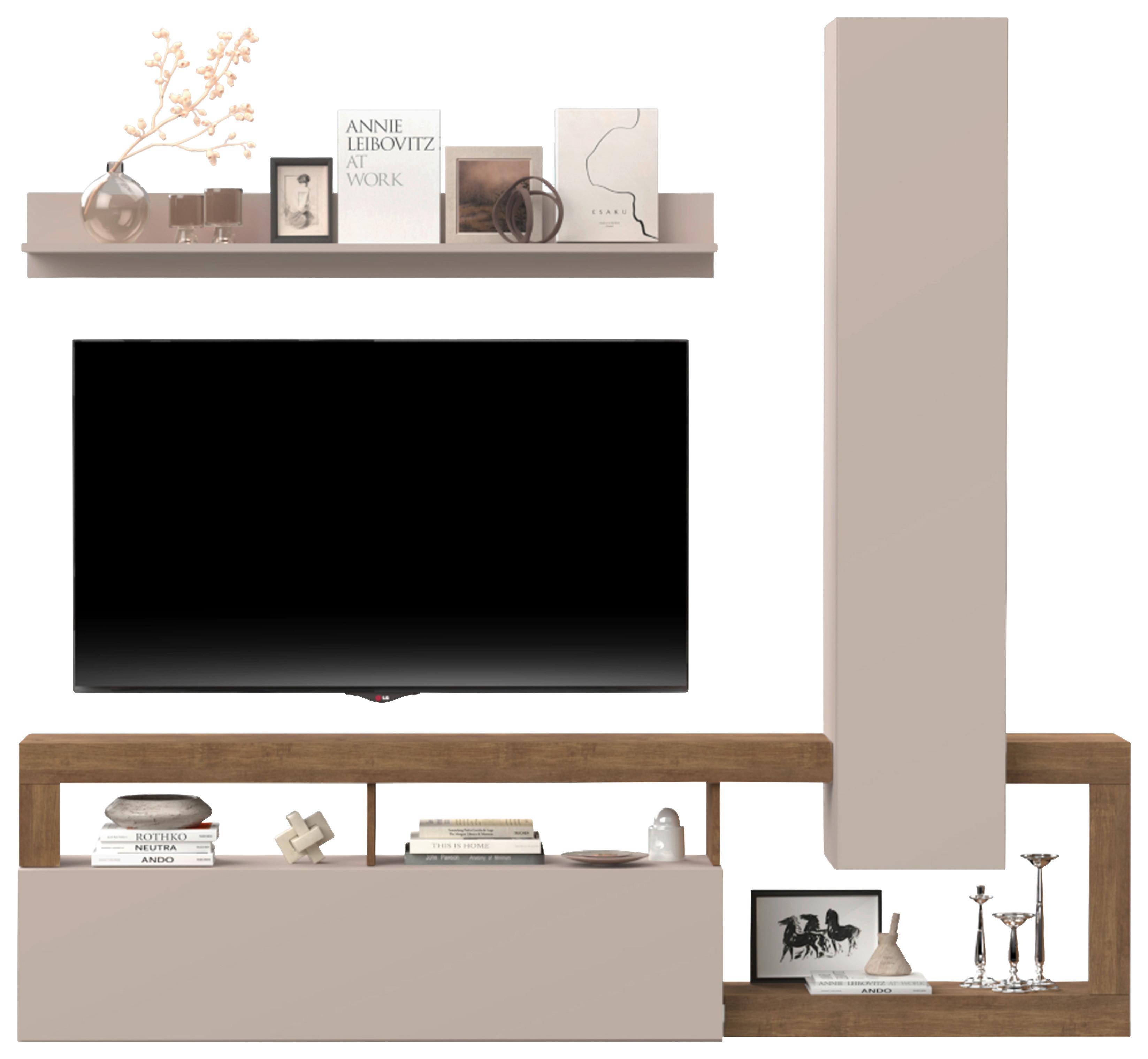 Wohnwand Hamburg Eiche Dekor/kaschmir B: 219cm - Kaschmir/Eichefarben, MODERN, Holzwerkstoff (219/200/35cm)