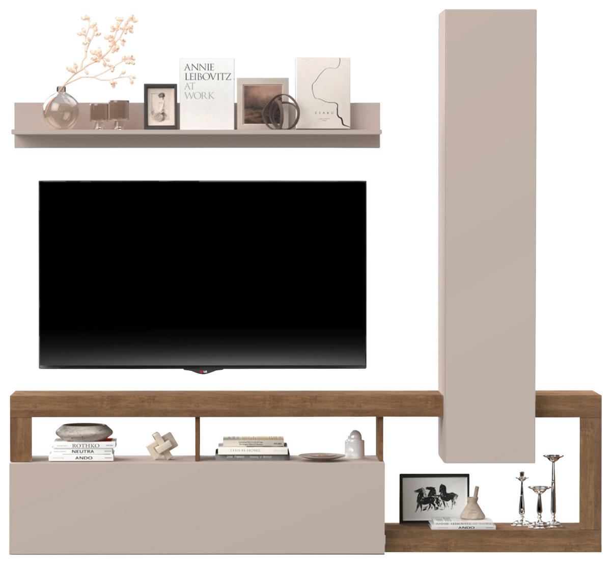 Wohnwand Hamburg Eiche Dekor/kaschmir B: 219cm - Kaschmir/Eichefarben, MODERN, Holzwerkstoff (219/200/35cm)