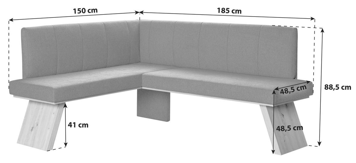 Eckbank Emma II Webstoff grau, B: 150 cm - Eichefarben/Grau, KONVENTIONELL, Holzwerkstoff/Textil (150/185cm)