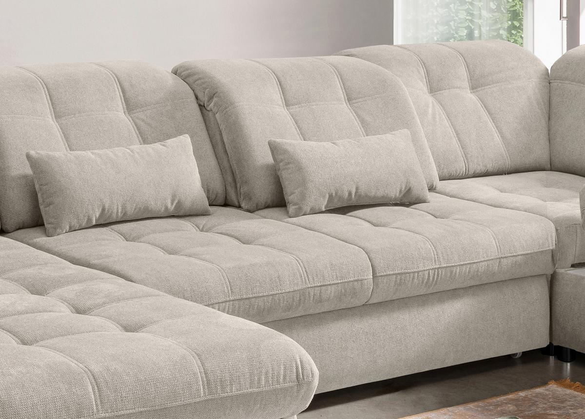 Wohnlandschaft mit Bettkasten Rigatti Beige B: 387 cm - Beige/Schwarz, MODERN, Textil (184/387/252cm) - Livetastic