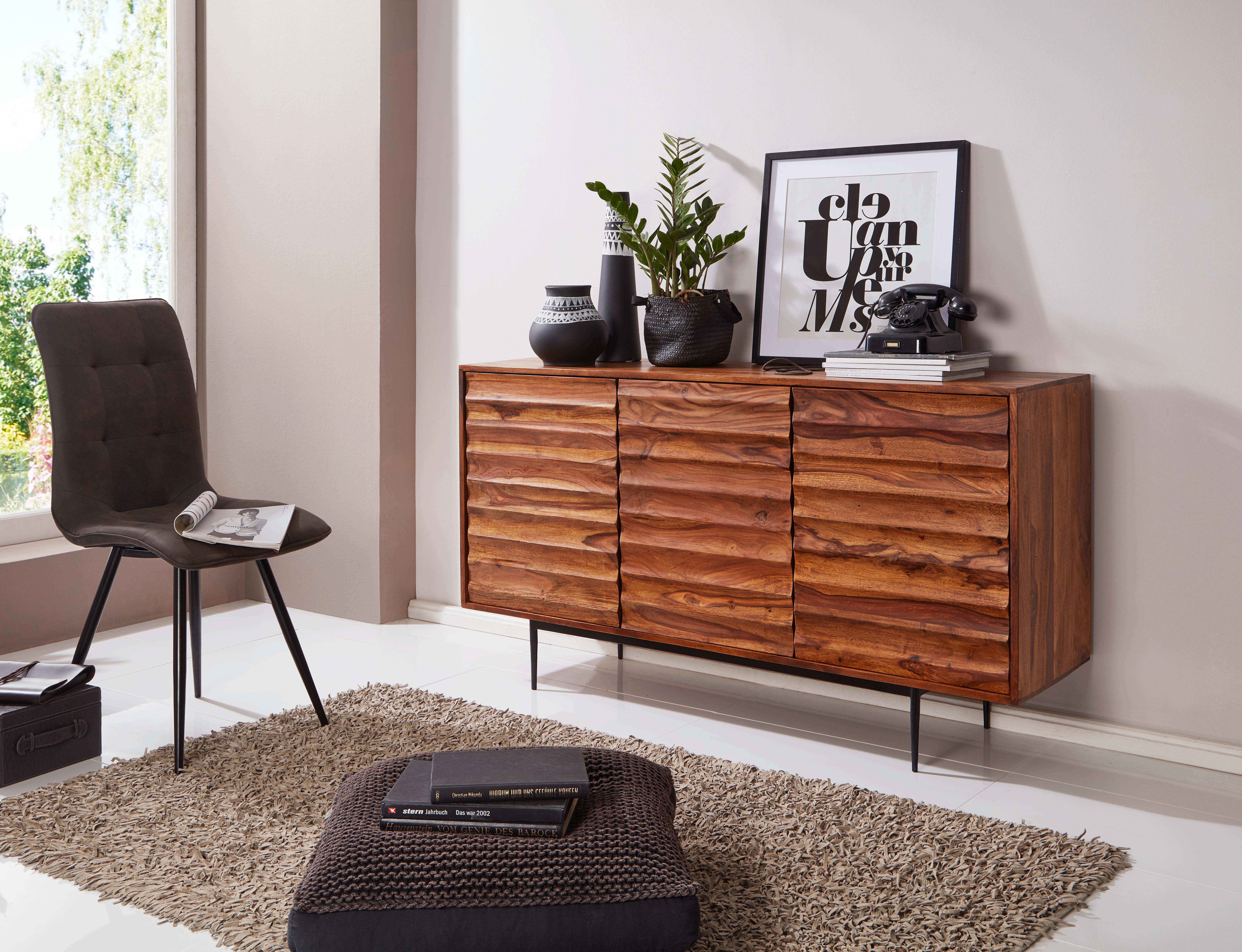 Sideboard 150 cm Sheesham, Sheeshamfarben - Sheeshamfarben/Schwarz, Design, Holz (150/81/41cm) - MID.YOU
