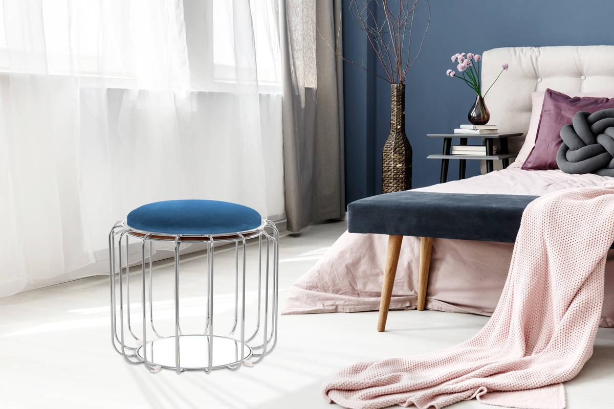 Beistelltisch/Pouf 2 in 1 Comfortable Silber/Dunkelblau - Silberfarben/Dunkelblau, Basics, Glas/Holzwerkstoff (50/50/45cm) - Kayoom