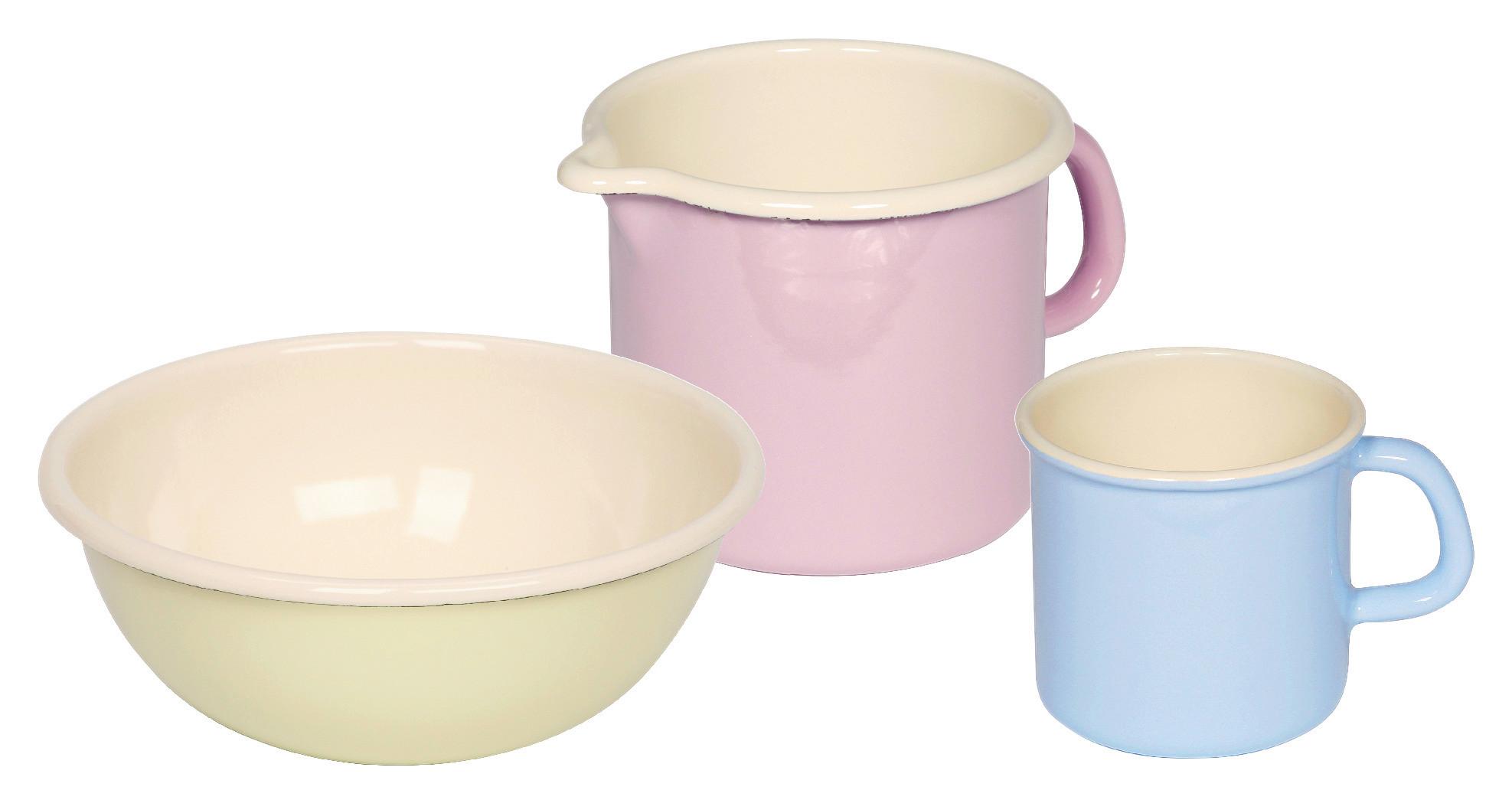 Riess Kochtopfset 3--Teilig. Eisen Induktion backofengeeignet - Gelb/Rosa, KONVENTIONELL, Metall - Riess