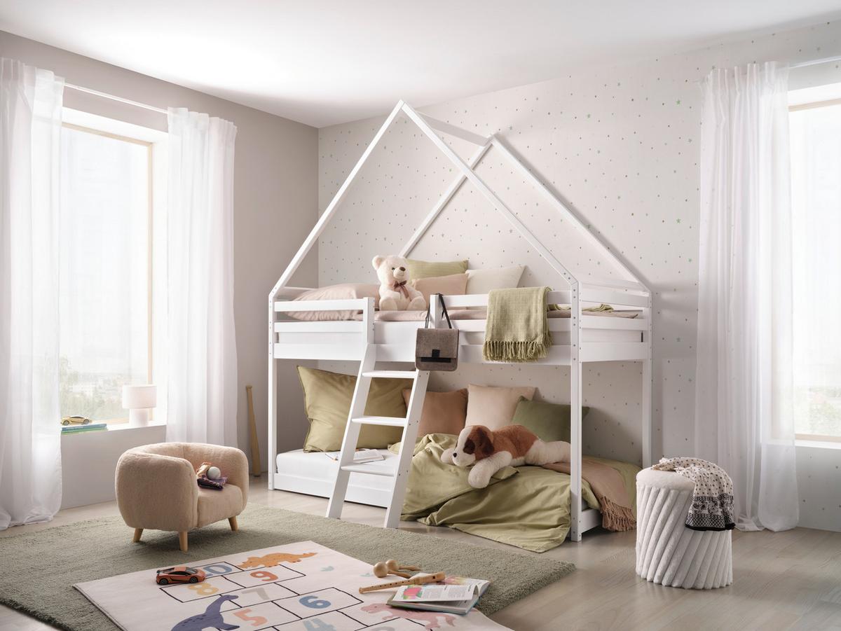 Poschodová posteľ SWEET 90x200 cm, borovica, biela - biela/farba brezy, Lifestyle, drevo (97/224/208cm) - Mömax