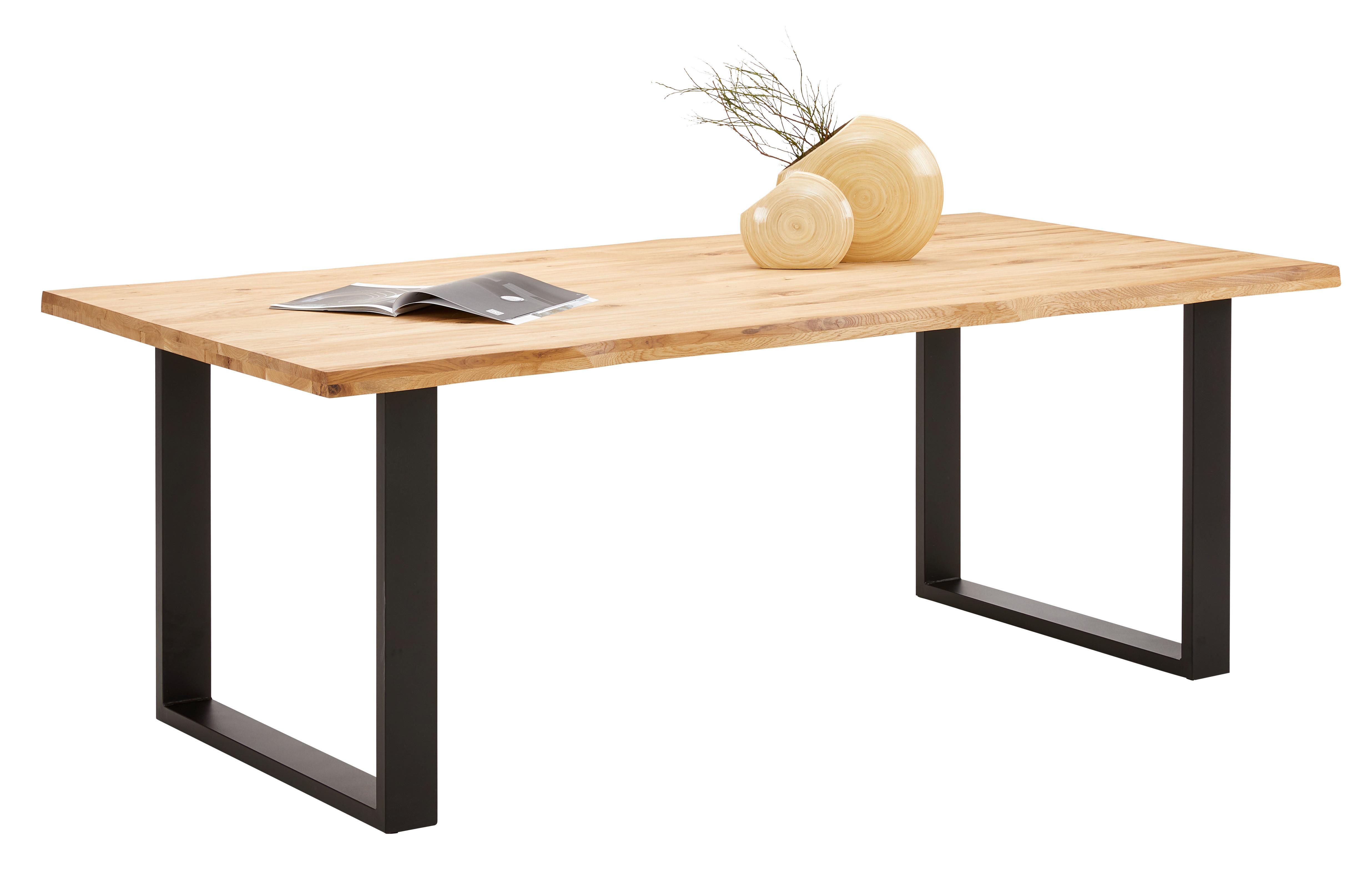 Esstisch mit Echtholz-Platte 200x75 cm Wildeiche/Schwarz - Schwarz/Naturfarben, KONVENTIONELL, Holz/Metall (200/75/100cm) - James Wood