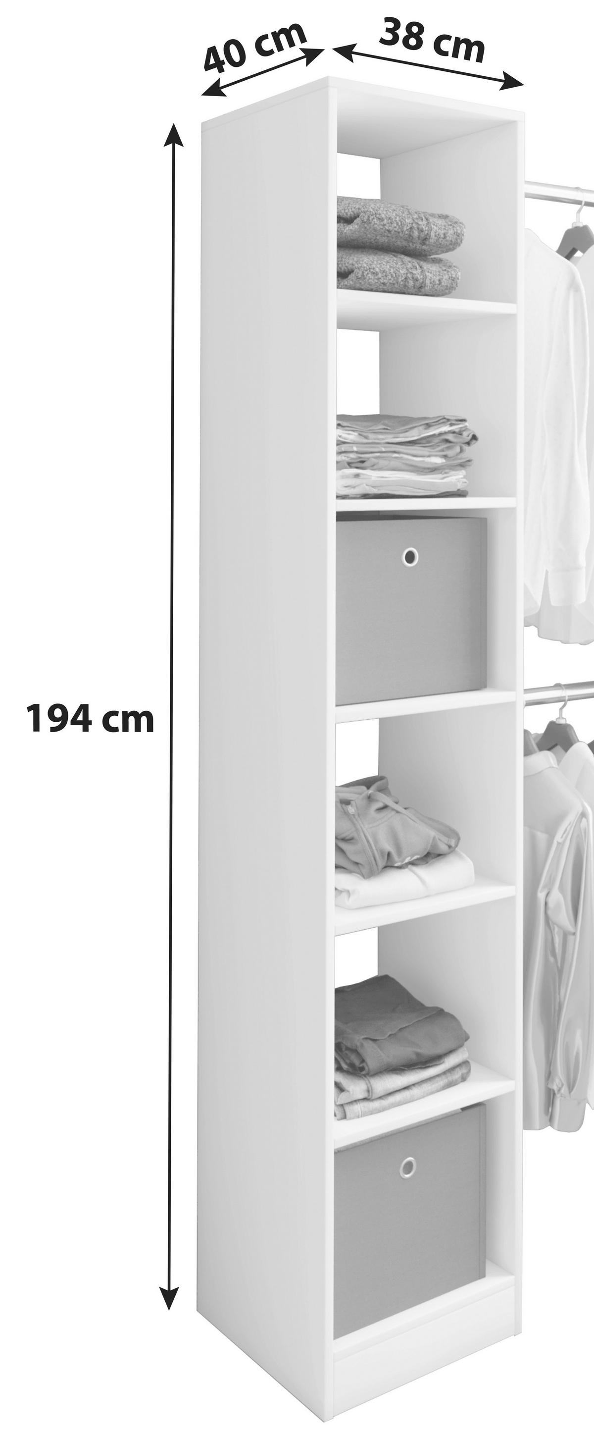 Regál Dacho  so šatnými tyčami 80-150 cm - biela, Basics, kov/kompozitné drevo (188/194/40cm) - MID.YOU