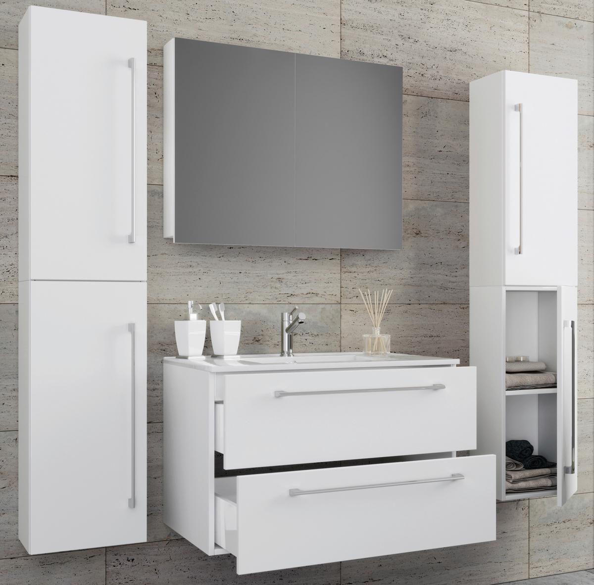 Badezimmer Badinos 5-Teilig Weiß B: 126 cm - Weiß, MODERN, Keramik/Holzwerkstoff (127cm) - MID.YOU