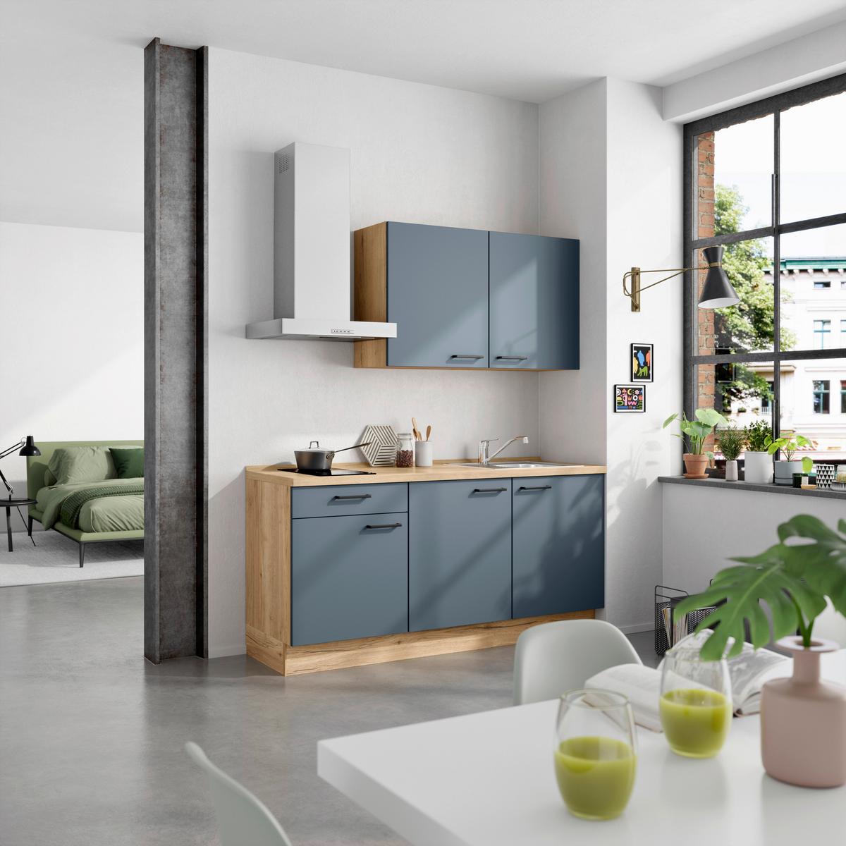 Küchenleerblock Easytouch Low-Line, L1 Links - Blau/Eichefarben, MODERN, Holzwerkstoff (180cm) - Nobilia