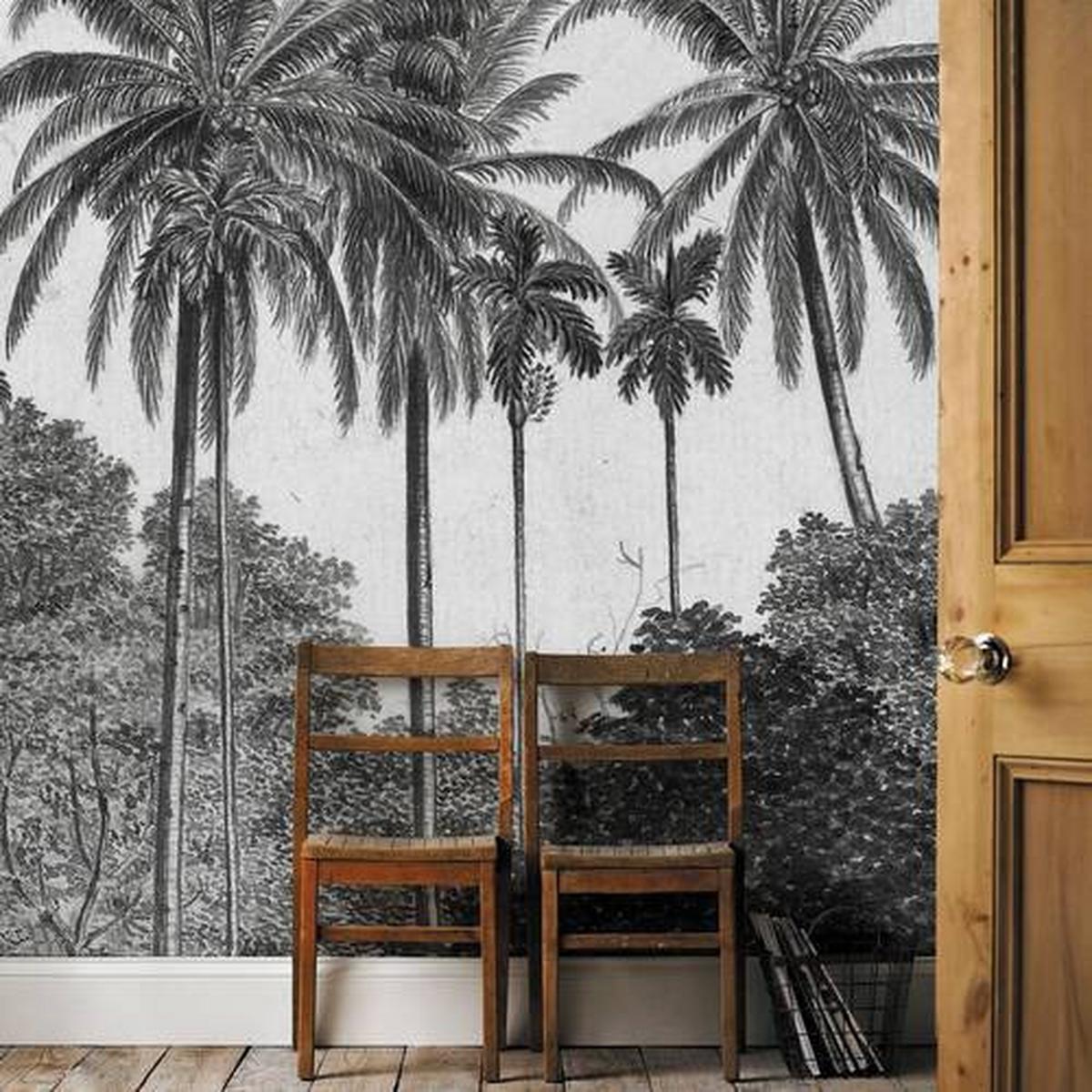 Fototapete Palmen Gravur - Schwarz/Weiß, Basics, Papier/Kunststoff (200/280cm)