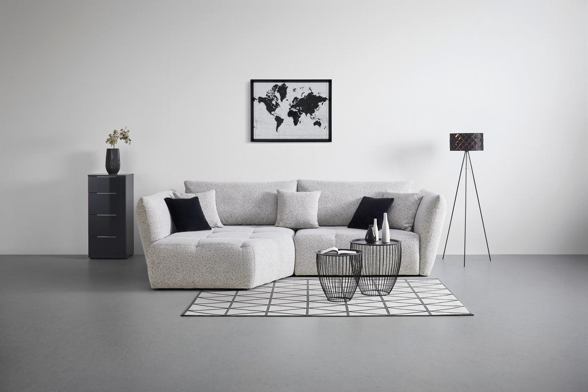 Sedací souprava BONNY, levá, béžová / černá, 5x polštář - černá/béžová, Moderní, textil (193/85-105/300cm) - Premium Living