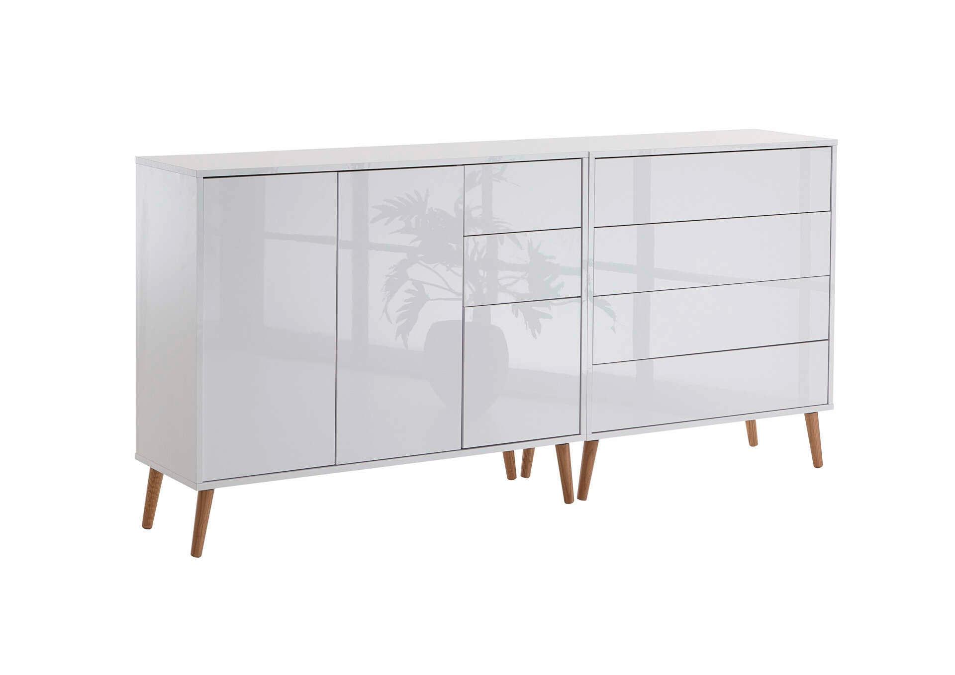 Sideboard Mailand 9 B. 184,5 Cm Weiß - Weiß Hochglanz/Eiche Artisan, MODERN, Holzwerkstoff (184,5/86/33cm) - MID.YOU