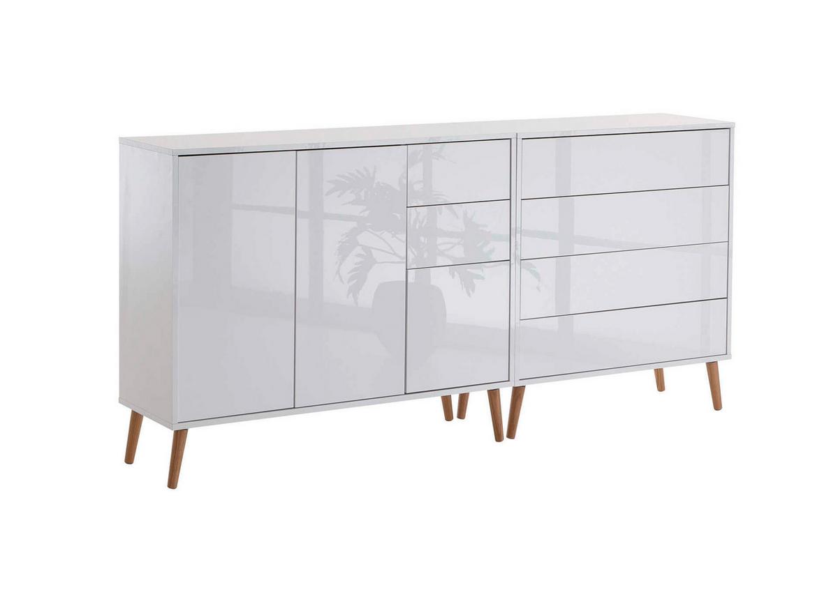 Sideboard Mailand 9 B. 184,5 cm Weiß - Weiß Hochglanz/Eiche Artisan, MODERN, Holzwerkstoff (184,5/86/33cm) - MID.YOU