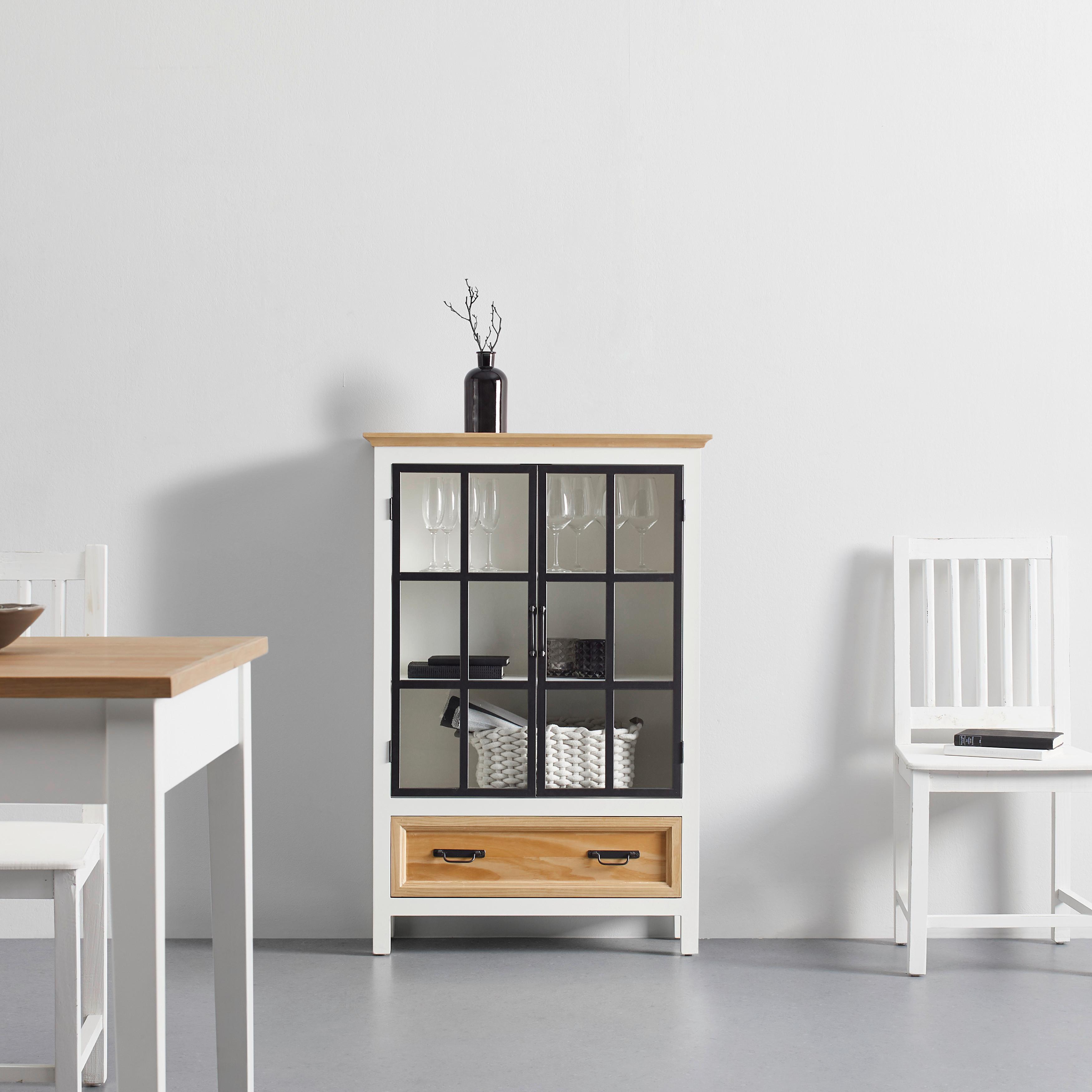Vitrína Mariella - bílá/barvy borovice, Moderní, kov/dřevo (80/120/30cm) - Bessagi Home