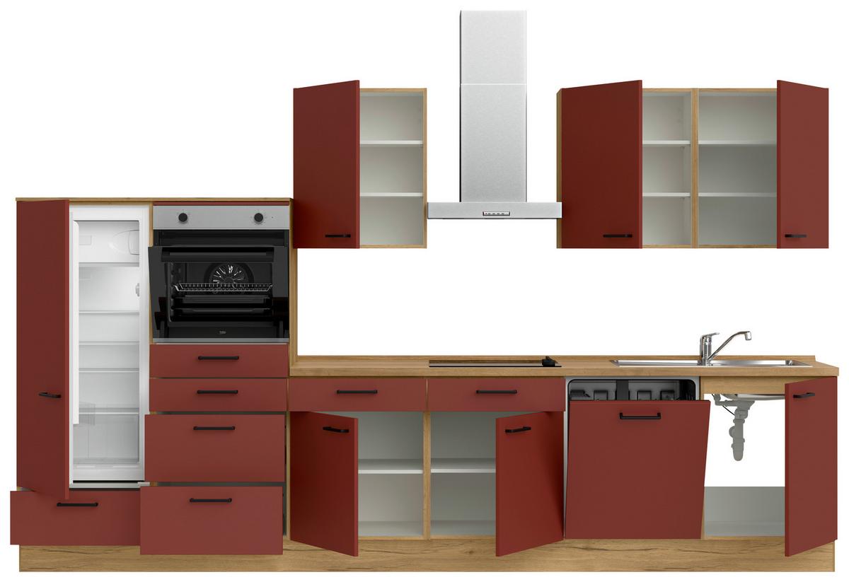 Küchenleerblock Easytouch Low-Line, L12 Links - Eichefarben/Rot, MODERN, Holzwerkstoff (360cm) - Nobilia