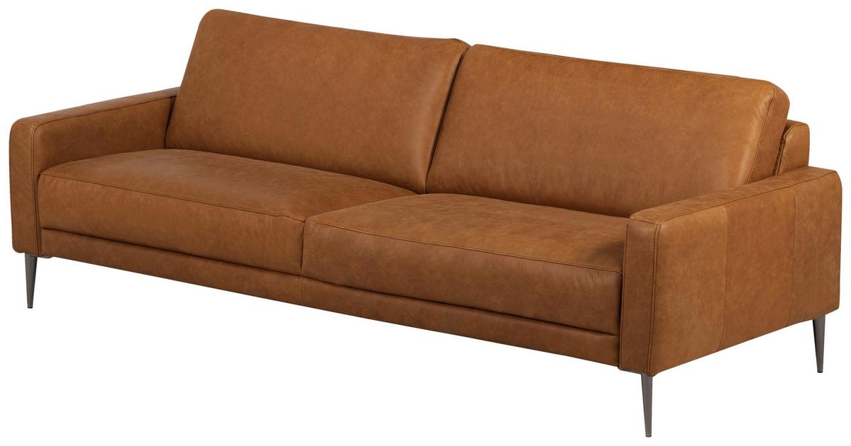 3,5-Sitzer Spring, Cognac B: 207 cm - Cognac/Schwarzchrom, Design, Leder (207/85/92cm) - Livetastic