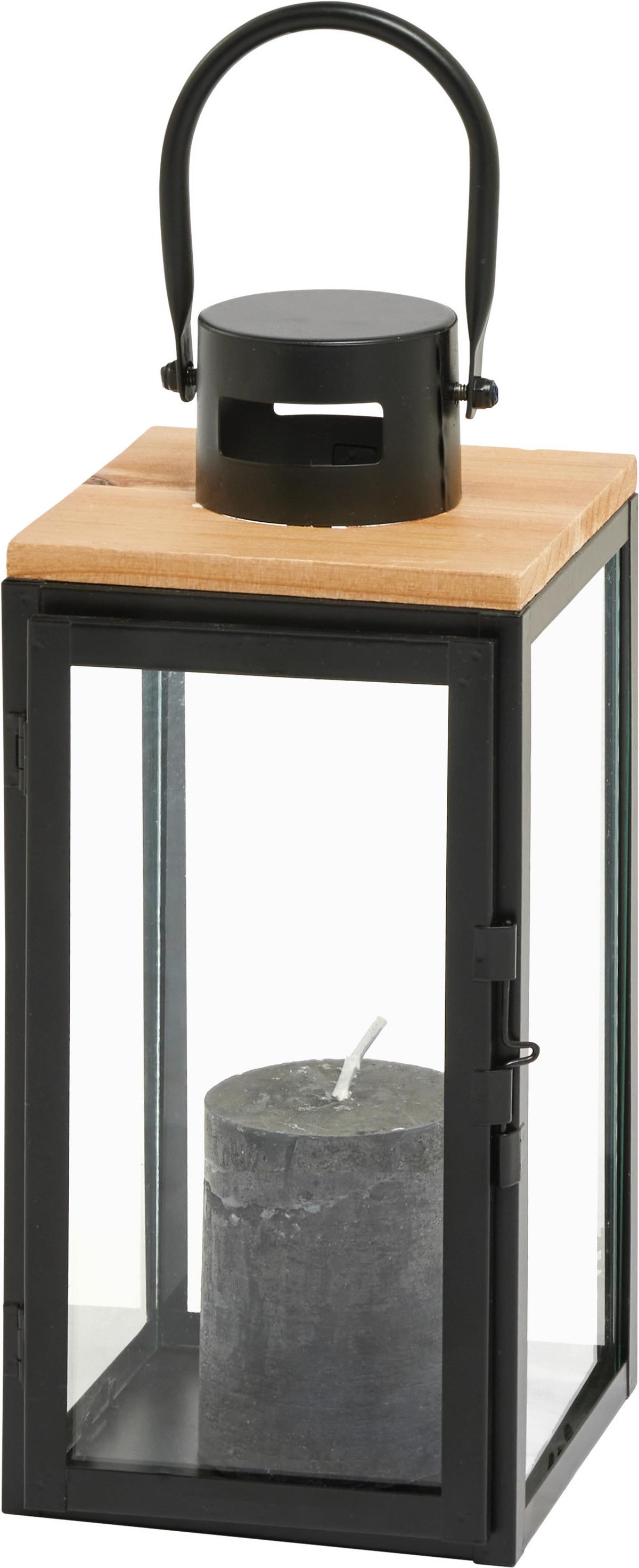 Lucerna Pure, výška: 29cm - černá, kov/kompozitní dřevo (13/29/14cm) - Premium Living