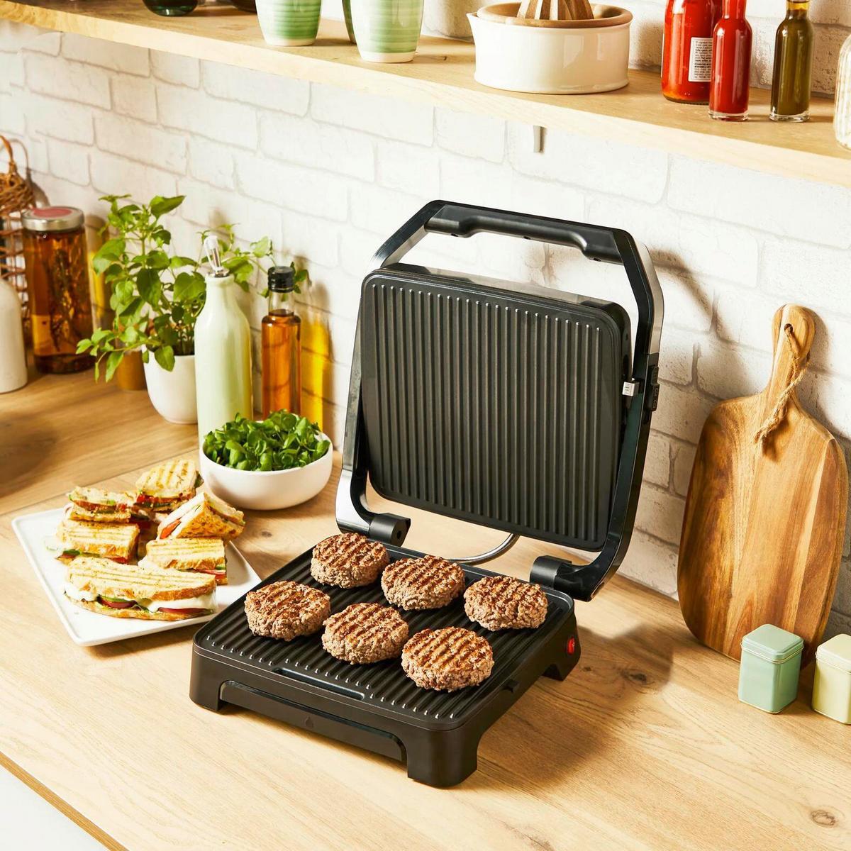 ELEKTROGRILL 2000W, Antihaftbeschichtung - Schwarzchrom, Basics, Metall (33,7/36,6/13,2cm) - Tefal