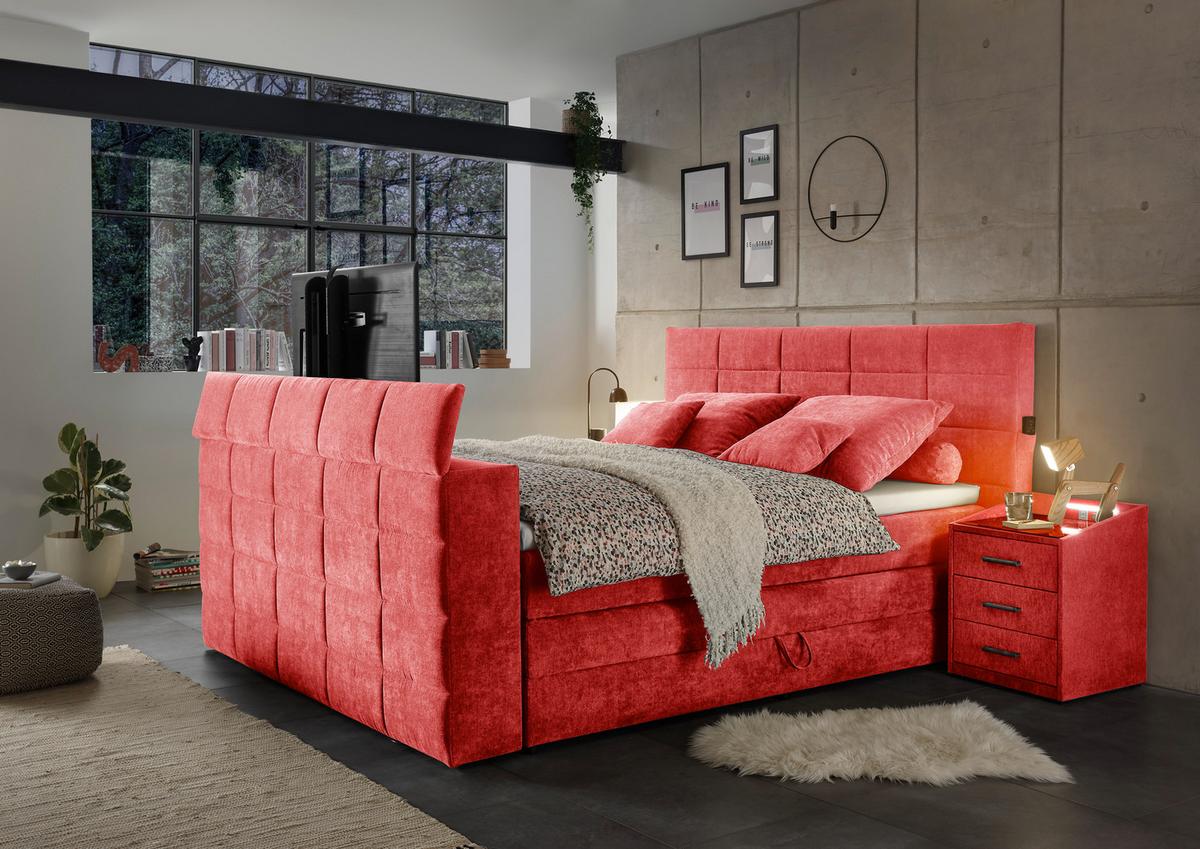 Boxspringbett Mit Bettkasten 180x200 Cm Denver - Rot, KONVENTIONELL, Textil (180/200cm) - Carryhome