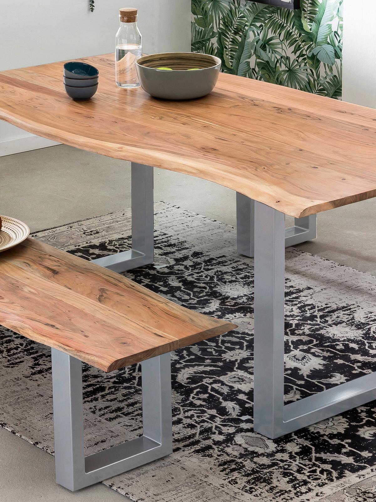 Esstisch Naturfarben /Silberfarben L: 220cm - Silberfarben/Naturfarben, MODERN, Holz/Metall (220/100/78cm) - MID.YOU
