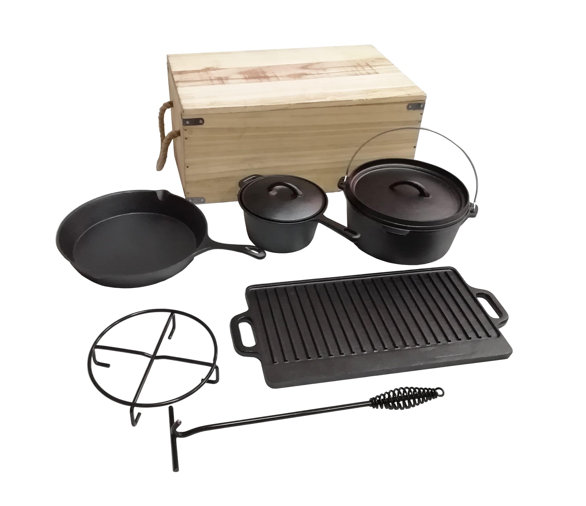 Dutch-Oven-Set Gusseisen in Holzbox - Schwarz, Basics, Metall (55/34/24cm)