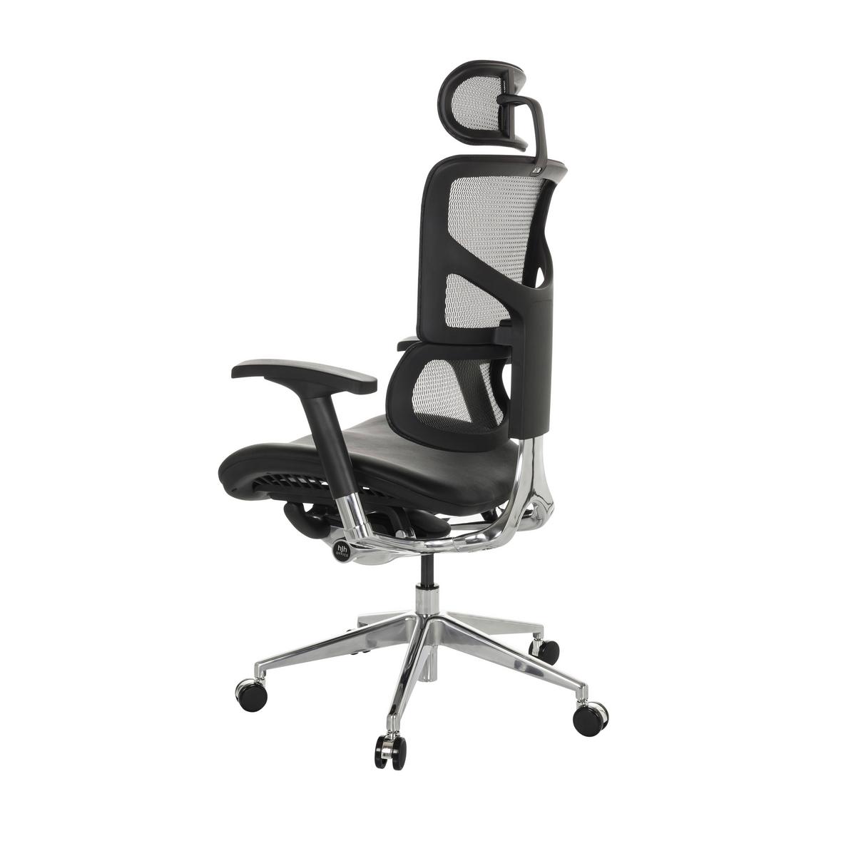 Drehstuhl Ergo-U2 Lm - Silberfarben/Schwarz, Basics, Leder/Kunststoff (70/124-146/67cm) - MID.YOU
