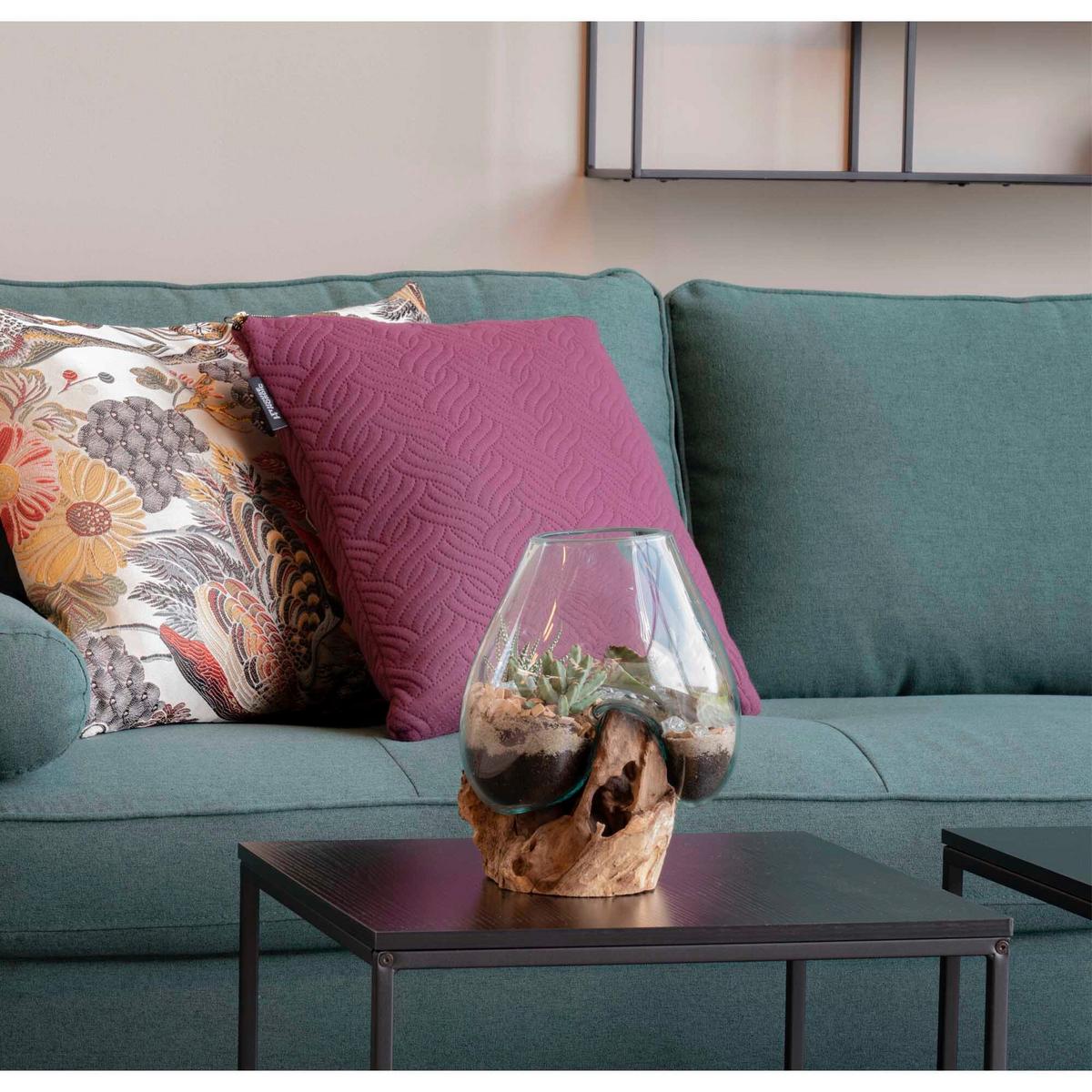 Vase Transparent Teakfarben B: 18cm - Transparent/Teakfarben, Design, Glas/Holz (18/20/15cm)