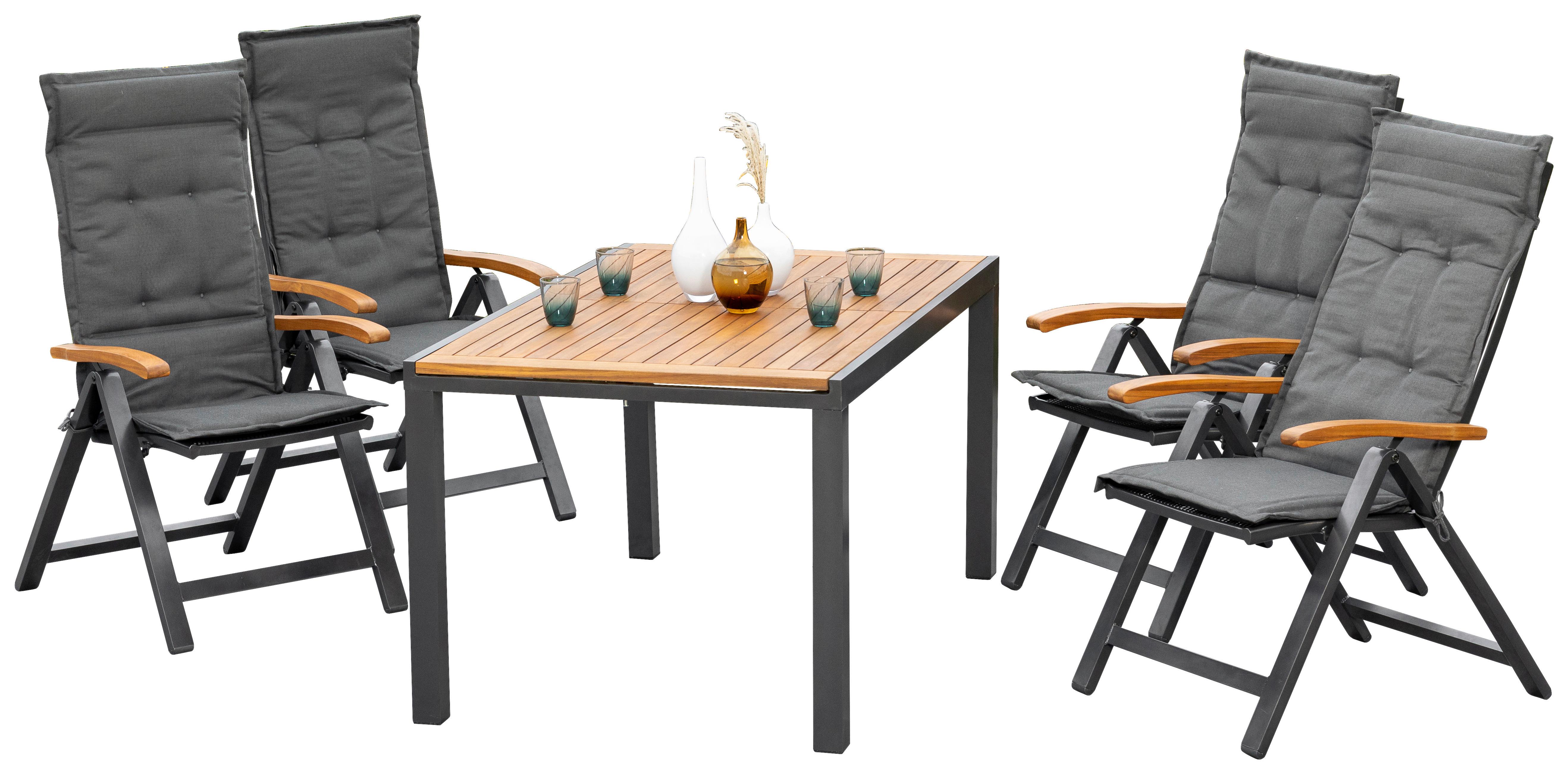 Gartengarnitur 9-Tlg. Tilos Aus Echtholz - Schwarz/Grau, KONVENTIONELL, Holz/Textil - Gardenson