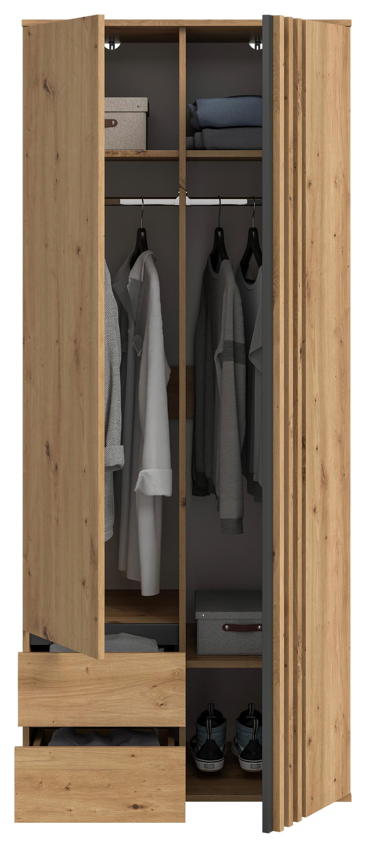 Drehtürenschrank Tofta Eiche Dekor/Anthrazit B: 80cm - Anthrazit/Eiche Artisan, ROMANTIK / LANDHAUS, Holzwerkstoff (80/192/56cm) - Livetastic