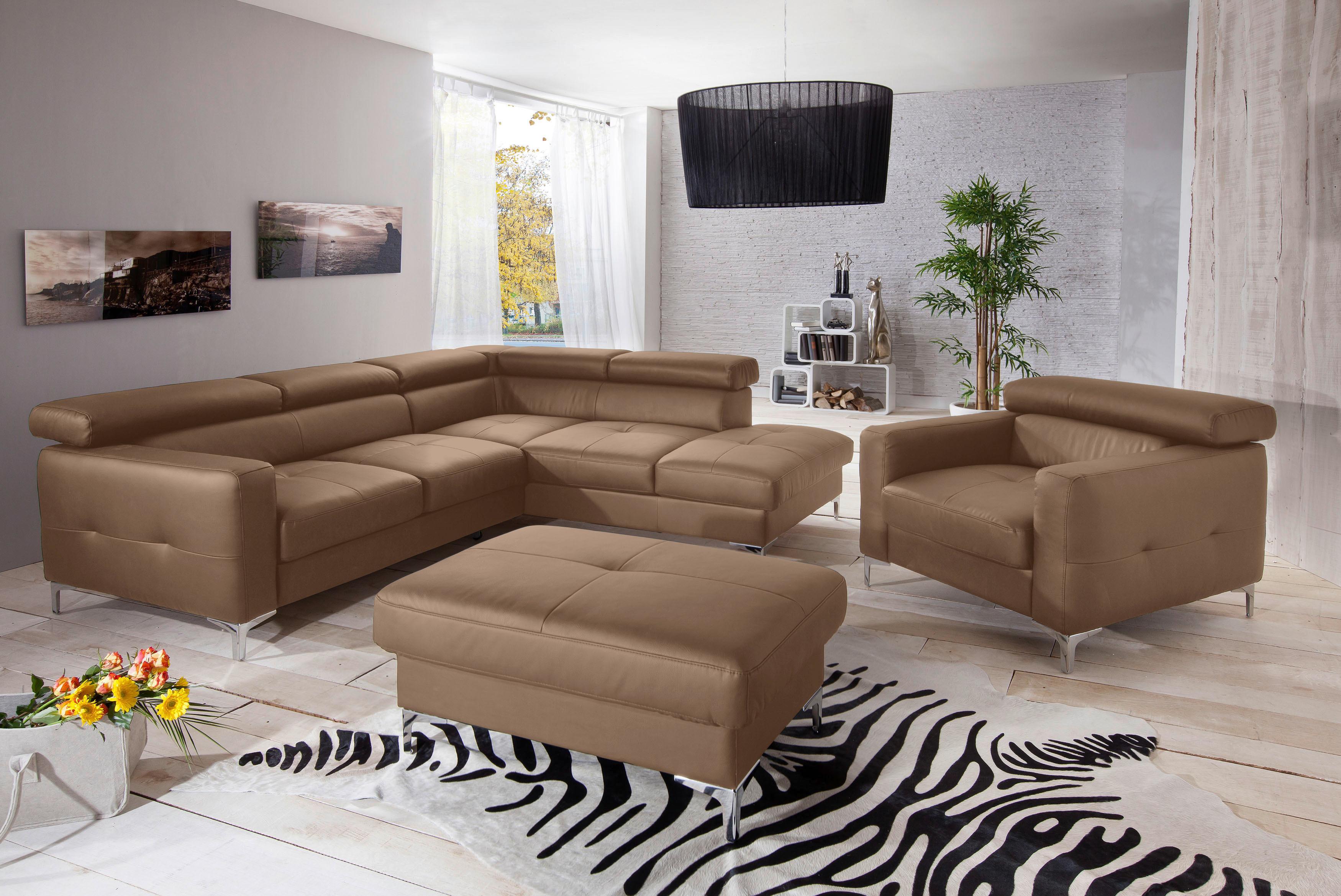 Polstersessel Sammy Hellbraun Leder - Chromfarben/Hellbraun, Design, Leder (99/78-92/106cm) - Livetastic