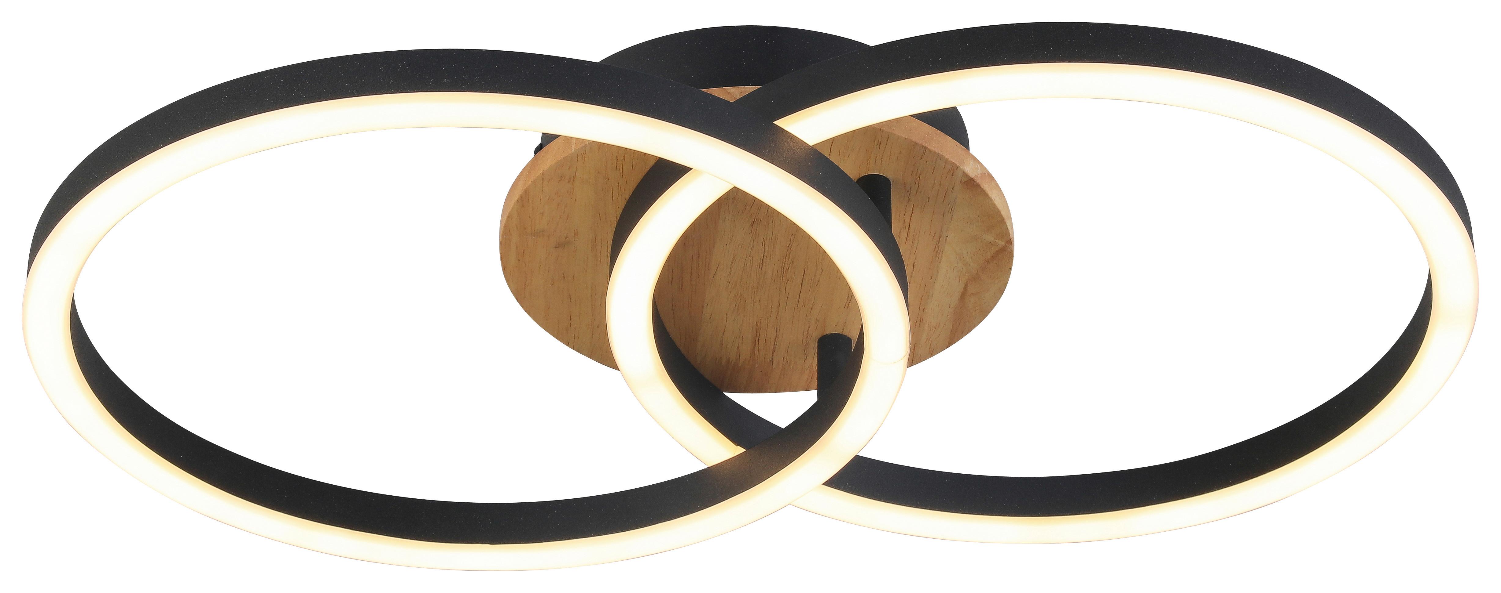 LED-Deckenleuchte Karo L: 50 cm, 1-Flammig mit Holz - Eichefarben/Schwarz, MODERN, Holz/Kunststoff (50/30/7,4cm) - Luca Bessoni