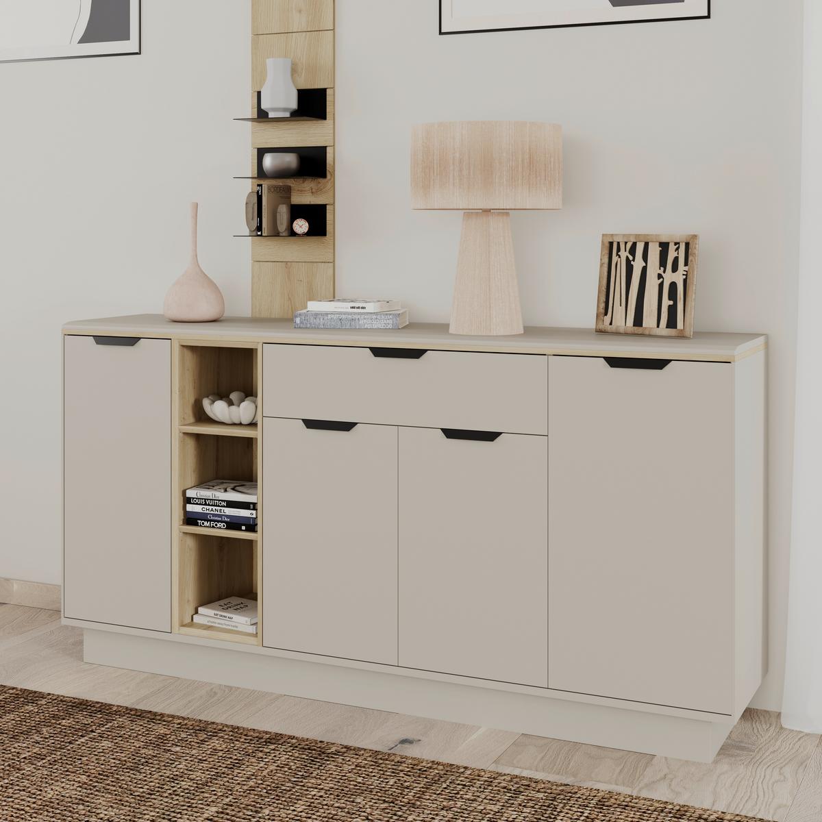 Sideboard Darius Eiche Artisan/Kashmir,B:171cm - Kaschmir/Schwarz, Trend, Holzwerkstoff (171,4/87,4/37cm)