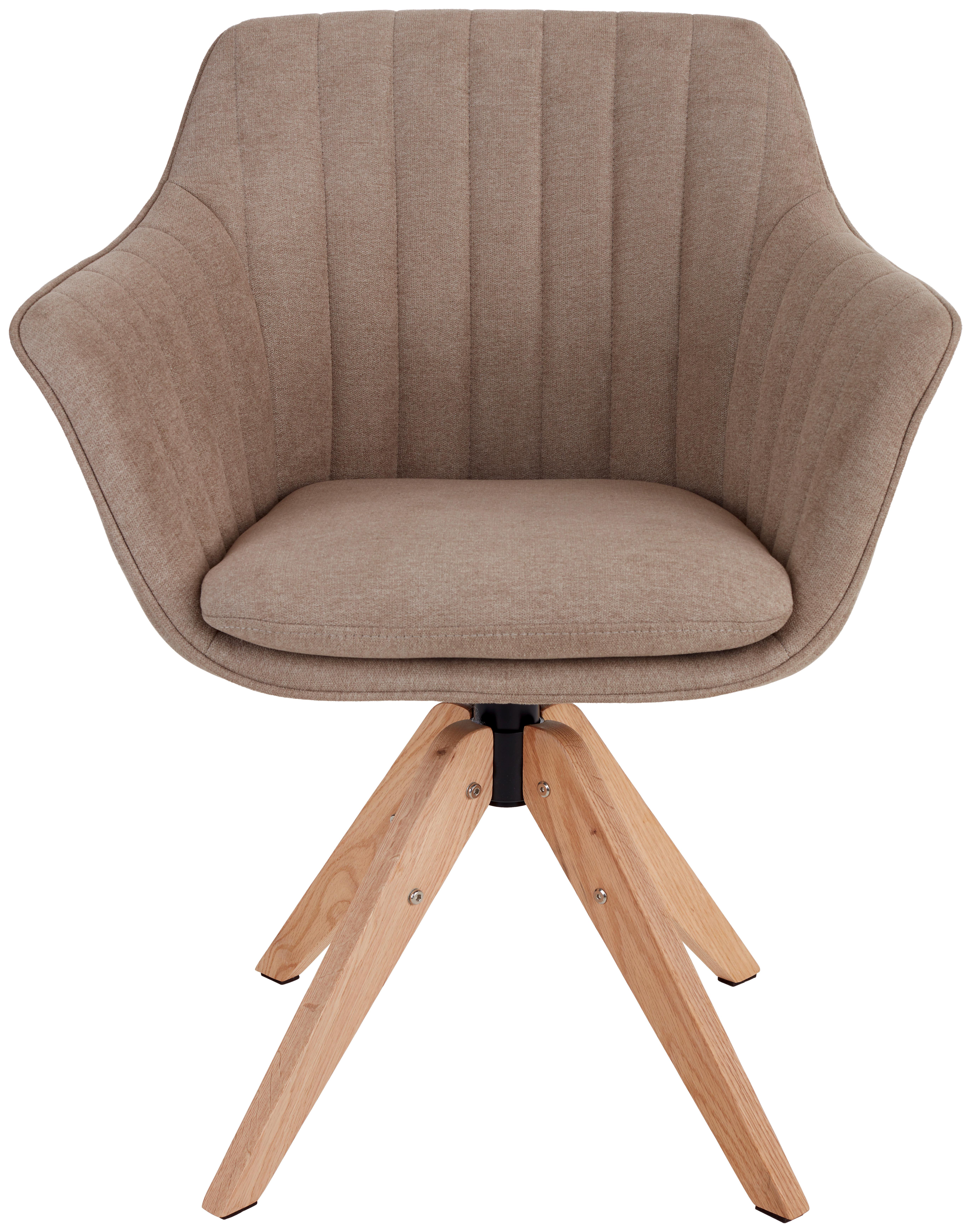 Armlehnstuhl Belluno Greige mit drehbarerer Sitzfläche - Greige/Eichefarben, MODERN, Holz/Textil (60/88/57,5cm) - MID.YOU