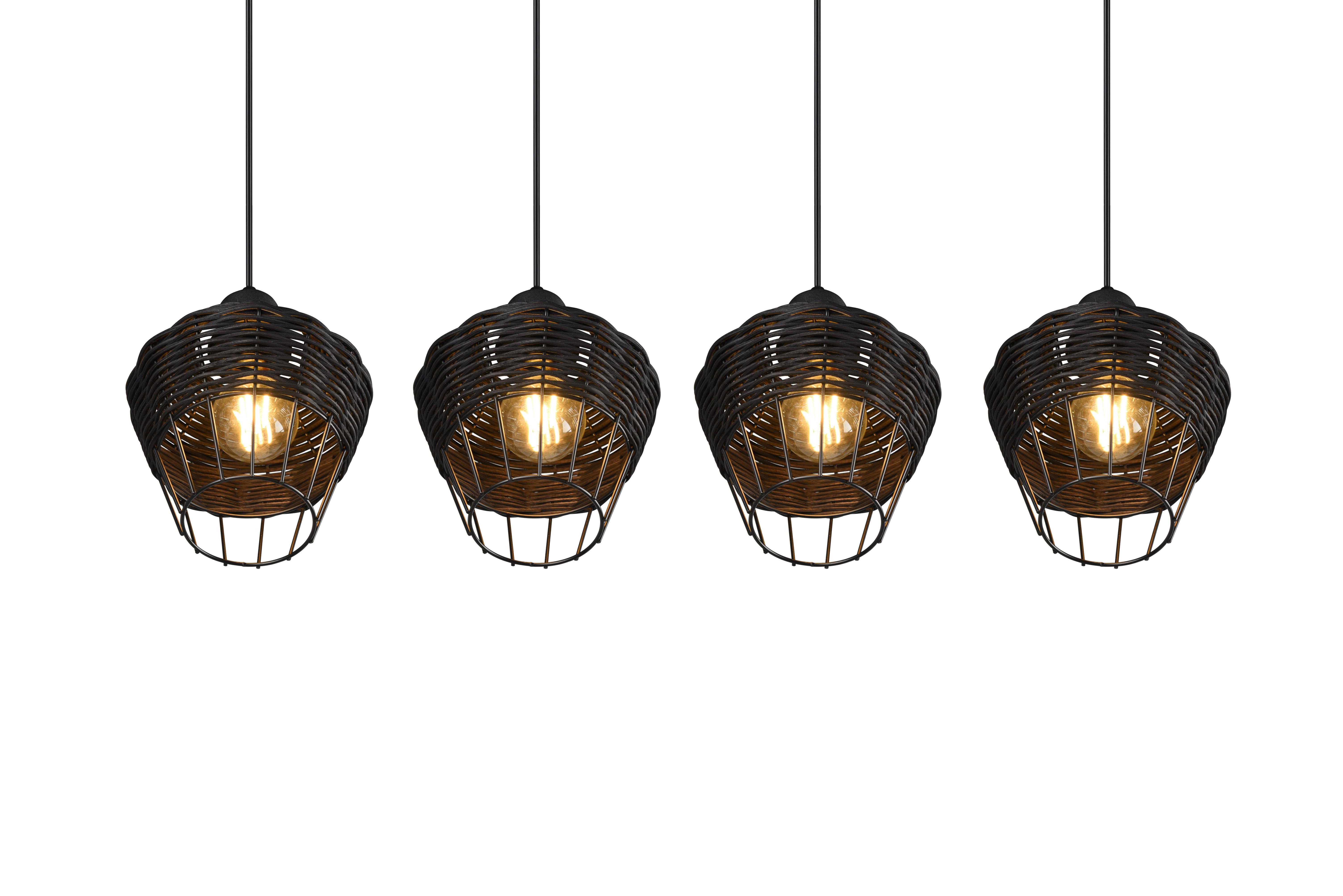 Hängeleuchte Borka H: 150 cm 4-Flammig - Schwarz, ROMANTIK / LANDHAUS, Holz/Metall (95/150/17,5cm)