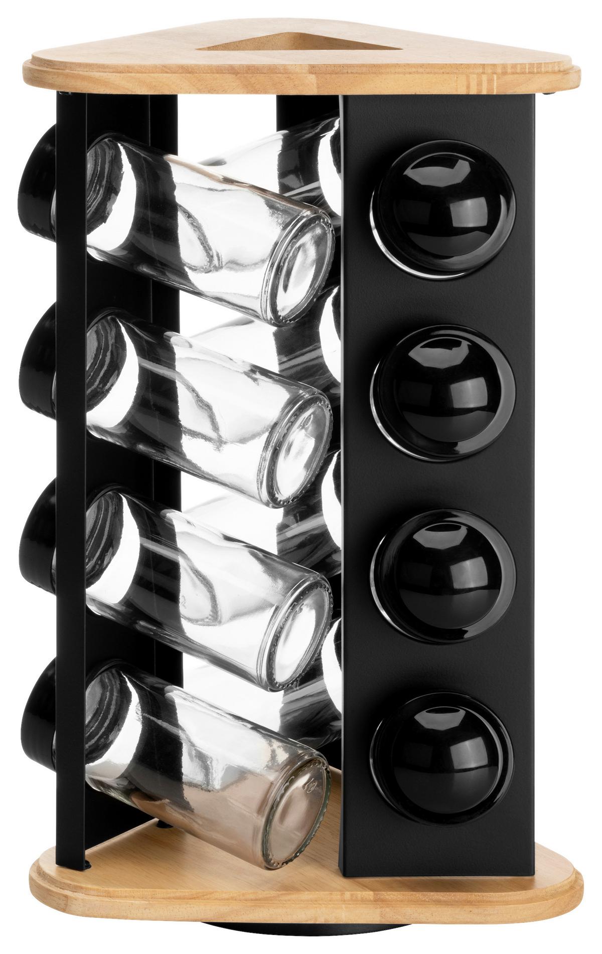 Gewürzkarussell Michael - Klar/Schwarz, MODERN, Glas/Holz (18/29,5/18cm) - James Wood