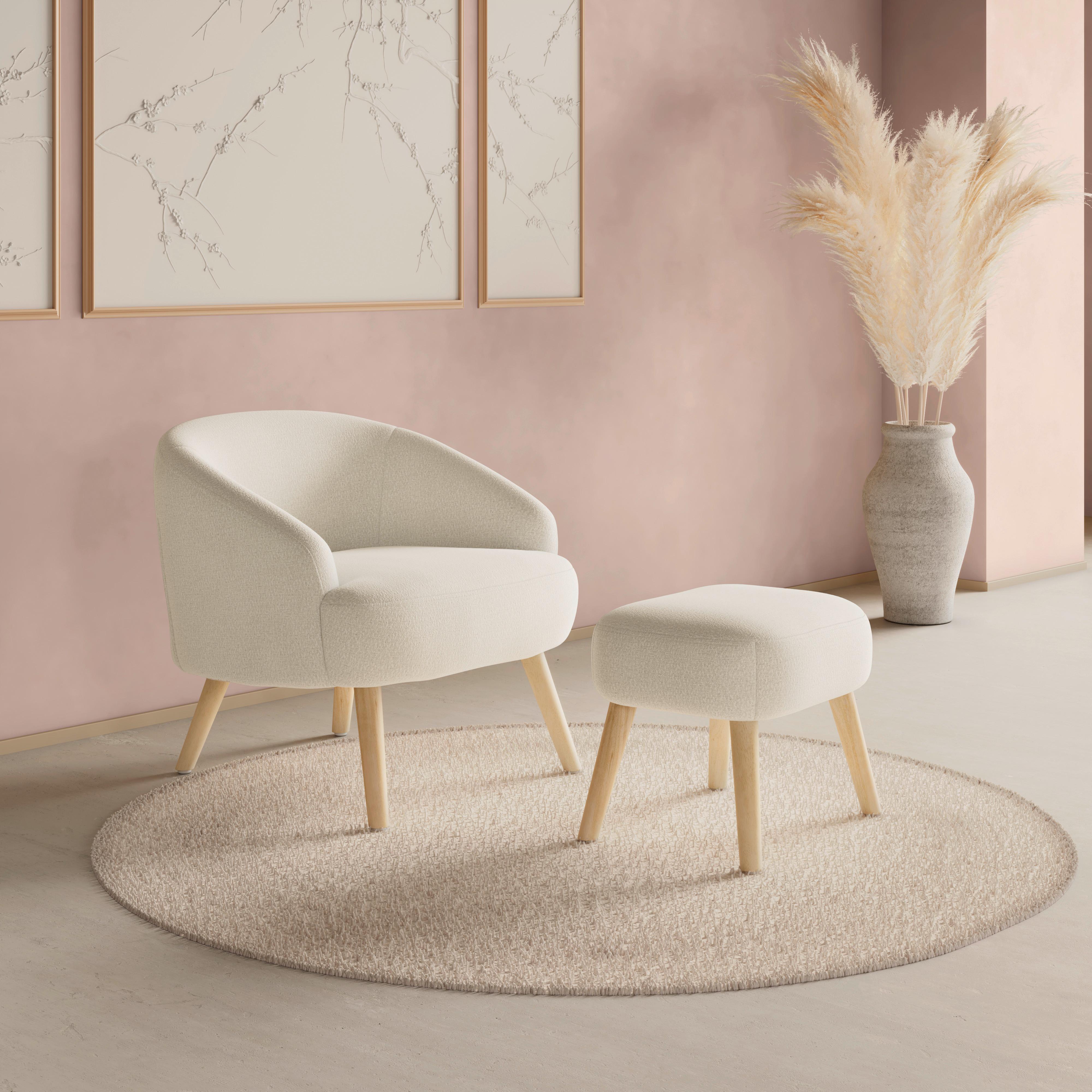 Relaxační křeslo SONJA, bílá žinylka, max.140 kg - bílá/přírodní barvy, Moderní, dřevo/textil (71/69/68cm) - Bessagi Home