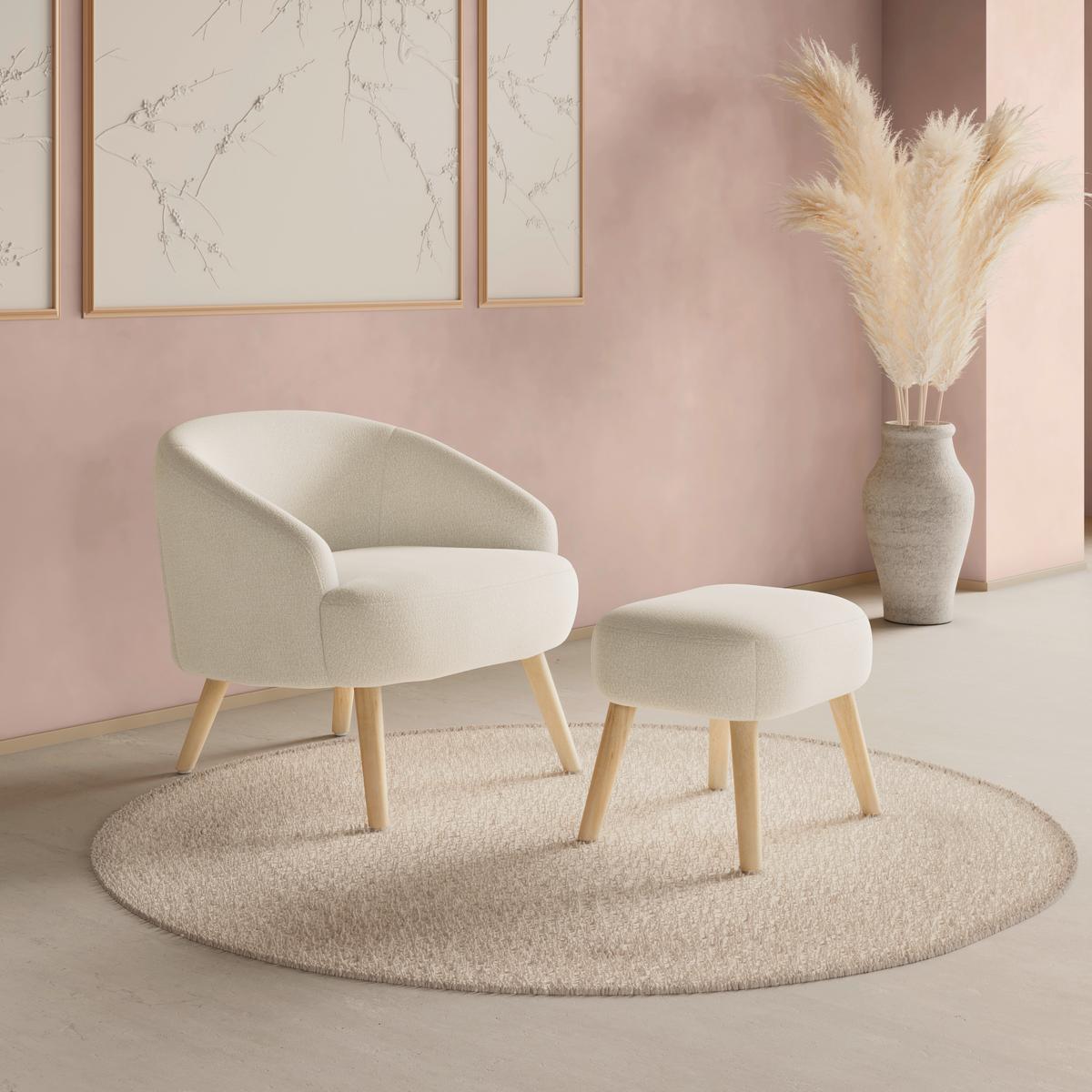 Relaxační křeslo SONJA, bílá žinylka, max.140 kg - bílá/přírodní barvy, Moderní, dřevo/textil (71/69/68cm) - Bessagi Home