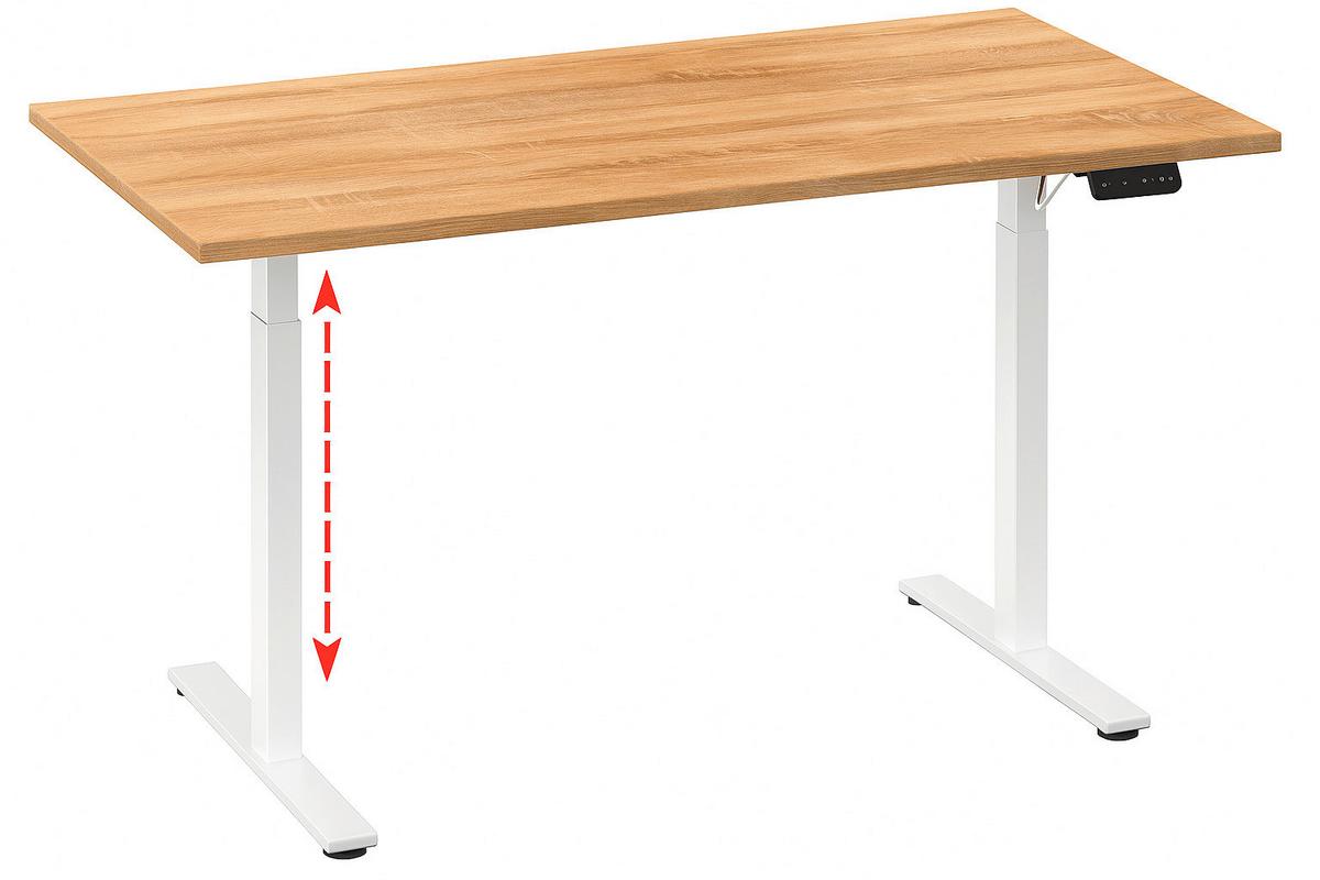 Schreibtisch E-Lona Weiß/Eiche Dekor B: 110 cm - Silberfarben/Weiß, Design, Holzwerkstoff/Metall (110/71/80cm) - MID.YOU