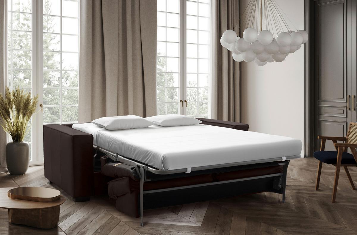 Schlafsofa Texas Dunkelbraun Anilinleder, B: 203 Cm - Dunkelbraun, Design, Leder (203/85/99cm) - MID.YOU