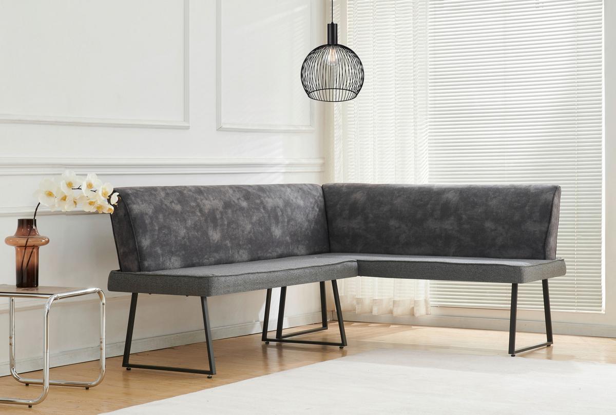 Eckbank Rab Dunkelgrau Eisen Schwarz, 205x155 cm - Dunkelgrau/Schwarz, KONVENTIONELL, Holz/Textil (205/155/89/62cm) - MID.YOU