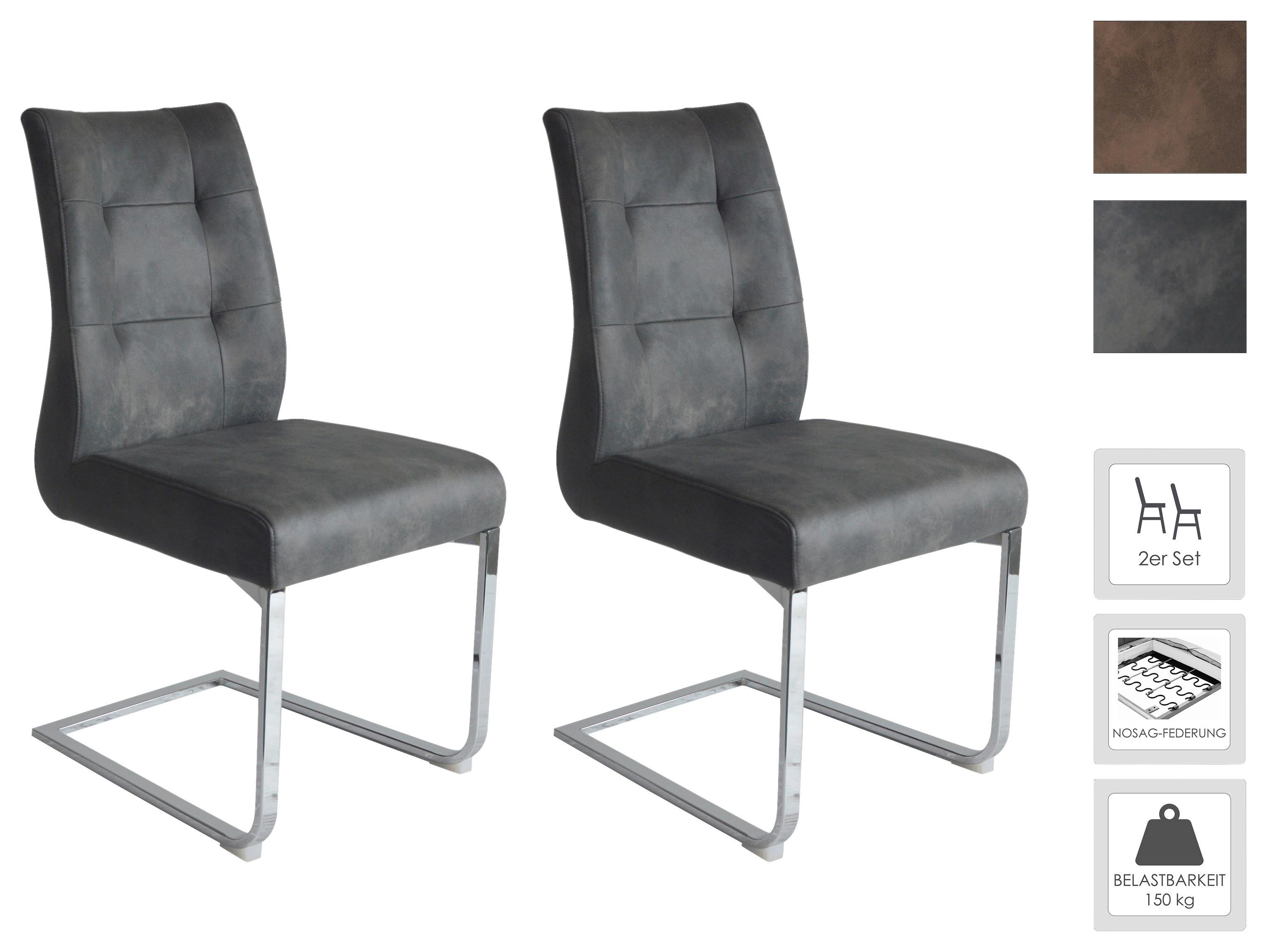 Schwingstuhl-Set Marlen XXL Anthrazit/Silberfarben B: 47cm - Anthrazit/Silberfarben, LIFESTYLE, Textil/Metall (47/96/62cm) - MID.YOU